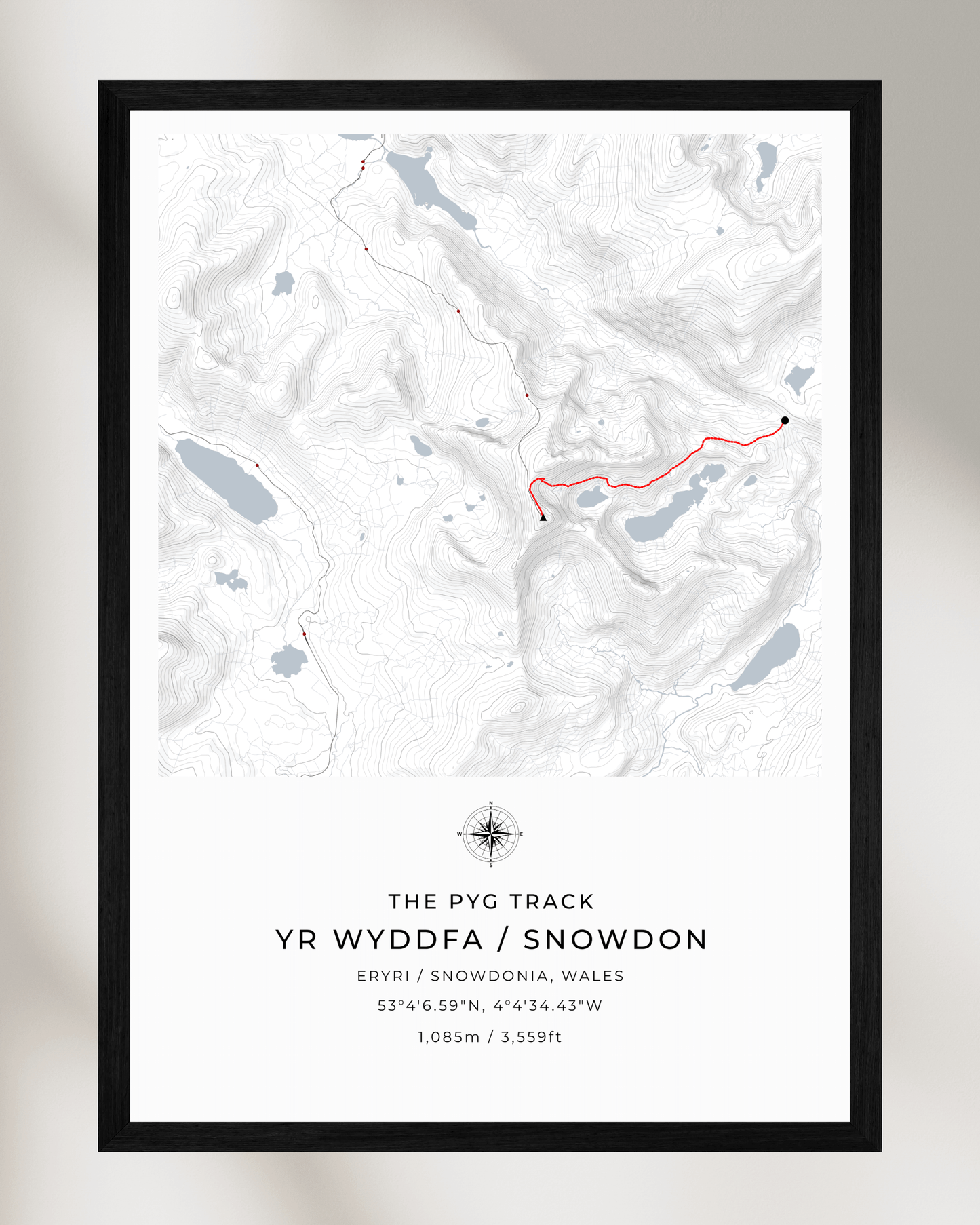Snowdon - Pyg Track Contour Map Poster