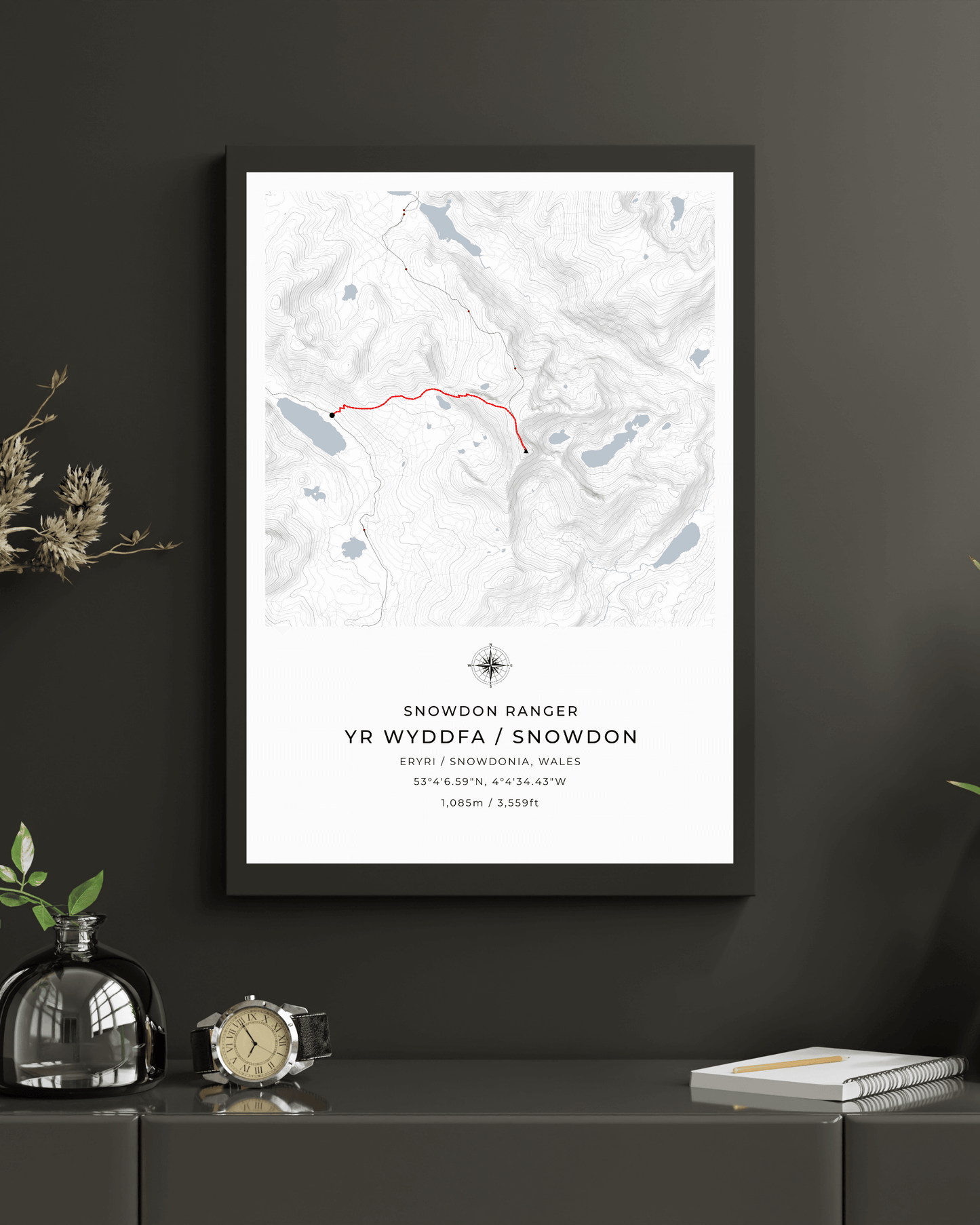 Snowdon Ranger Path Contour Map Poster