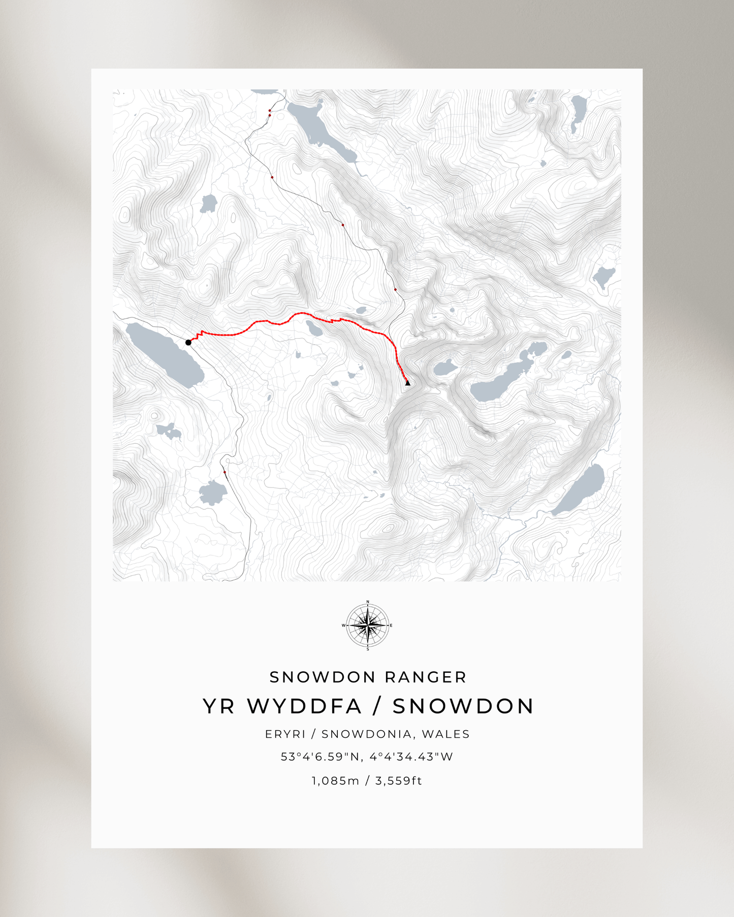 Snowdon Ranger Path Contour Map Poster