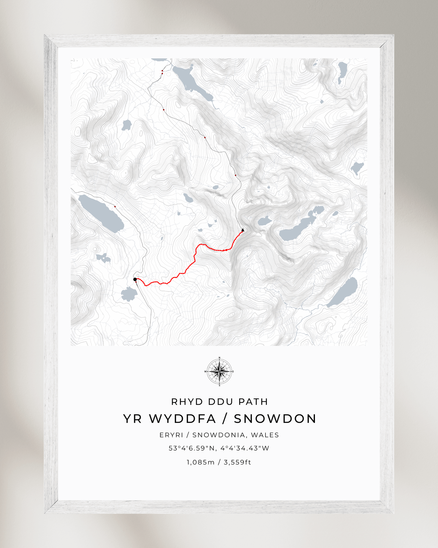 Snowdon - Rhyd Ddu Path Contour Map Poster
