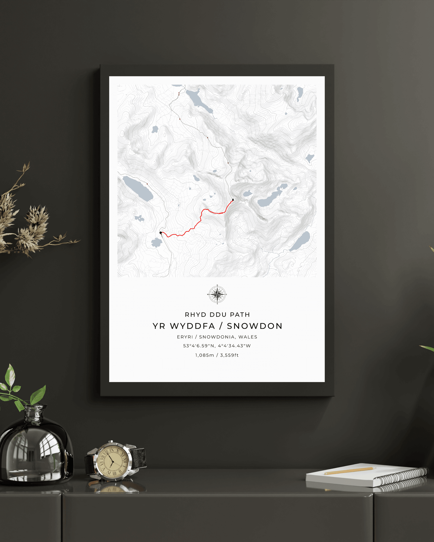 Snowdon - Rhyd Ddu Path Contour Map Poster