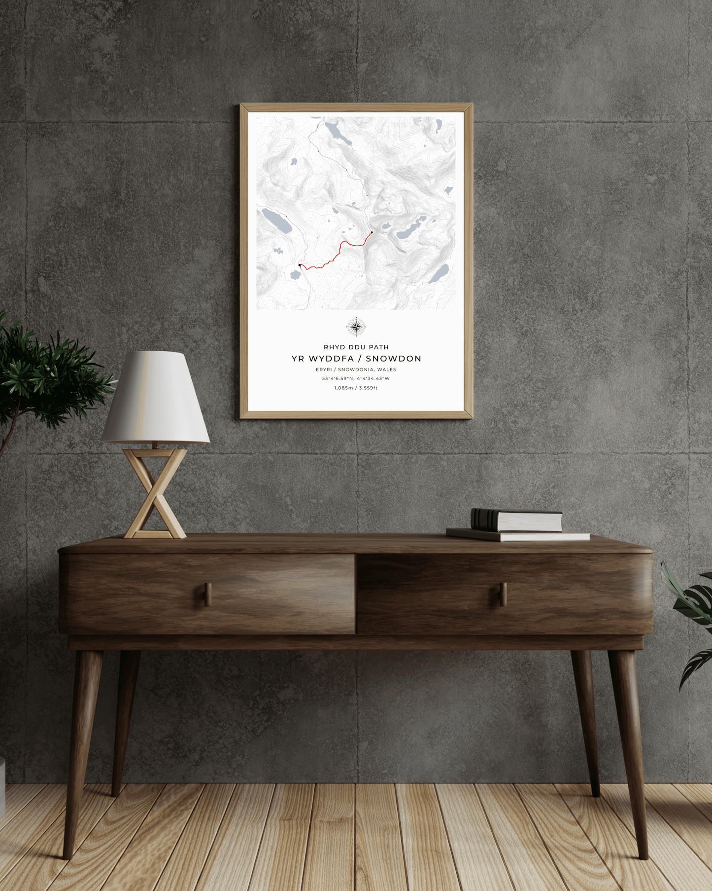Snowdon - Rhyd Ddu Path Contour Map Poster