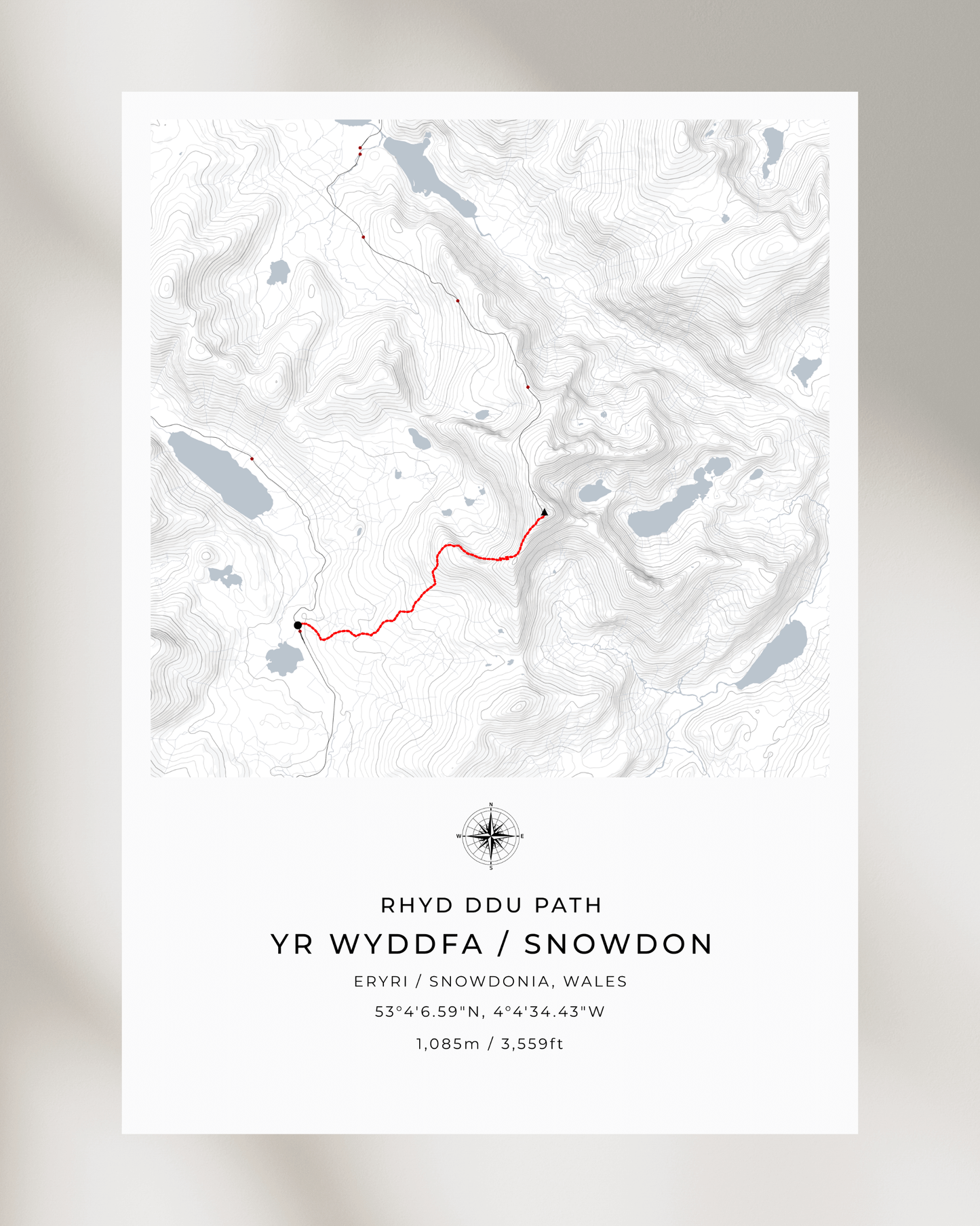 Snowdon - Rhyd Ddu Path Contour Map Poster
