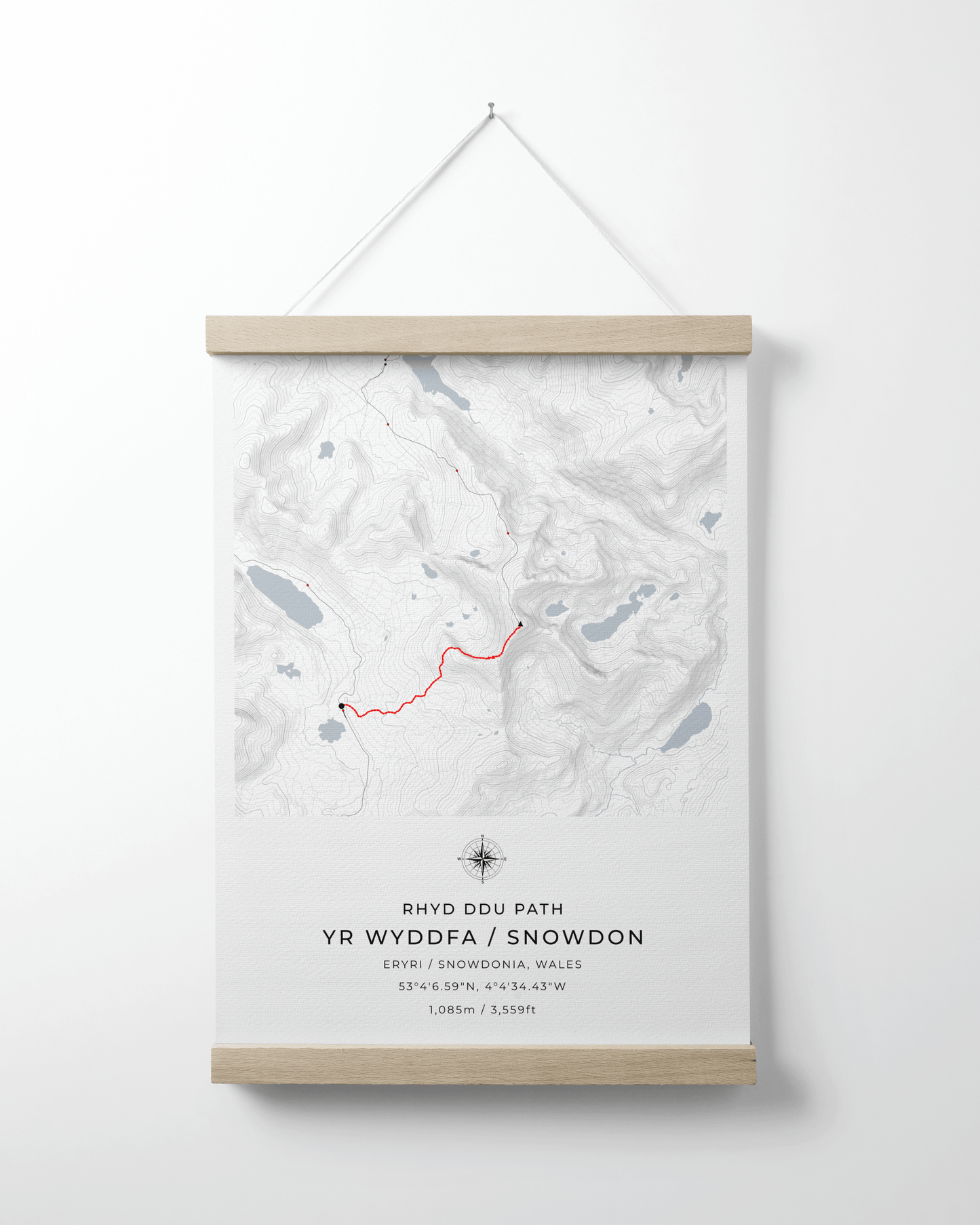 Snowdon - Rhyd Ddu Path Contour Map Poster