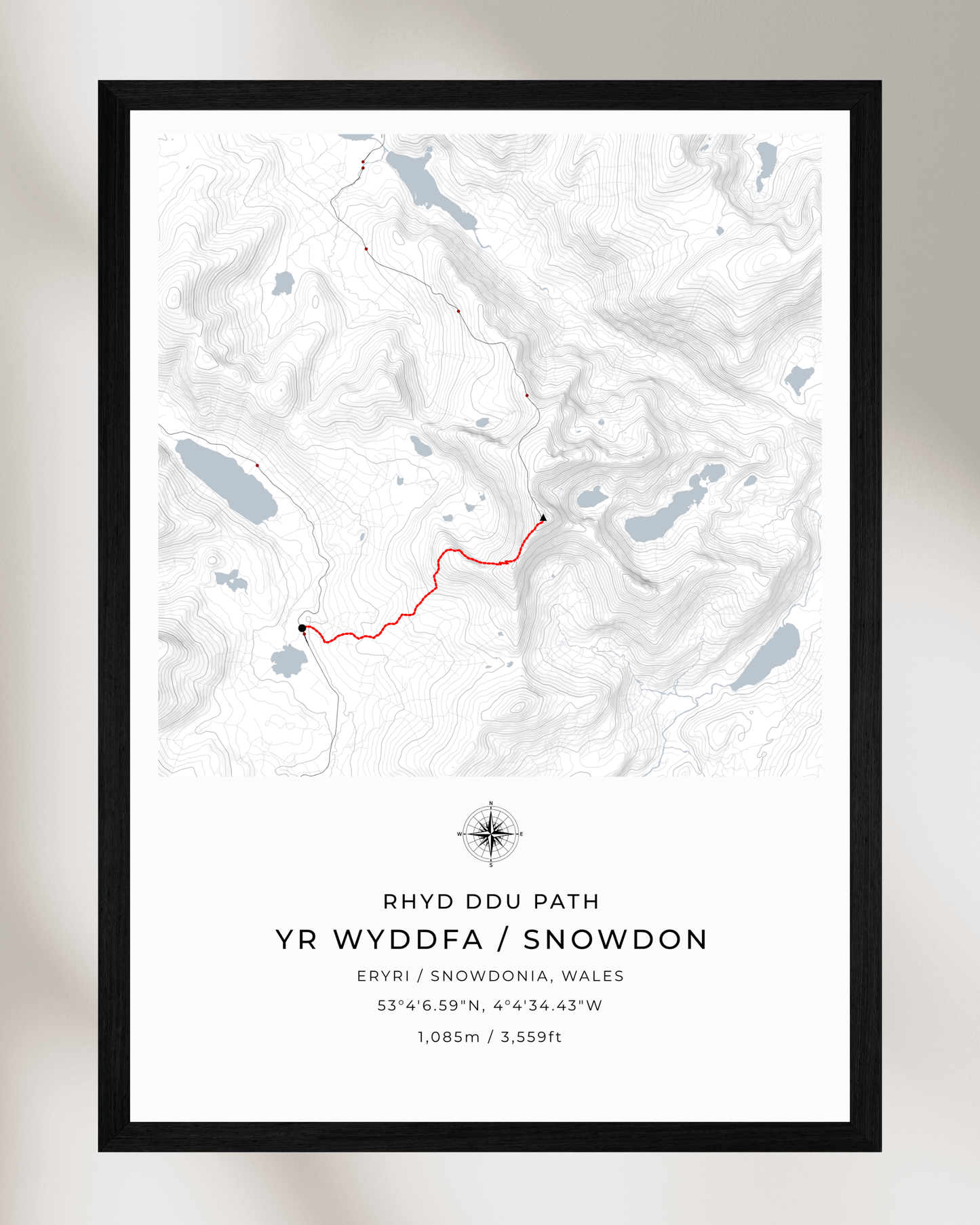 Snowdon - Rhyd Ddu Path Contour Map Poster