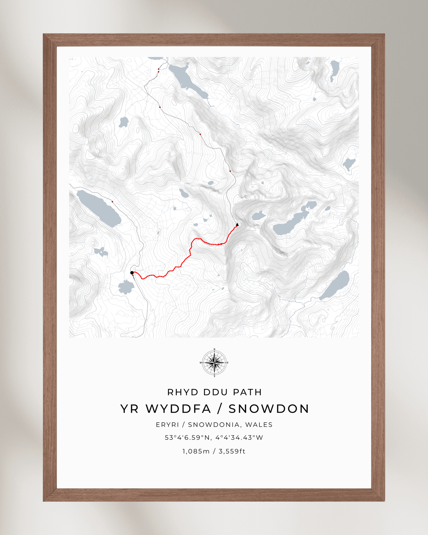 Snowdon - Rhyd Ddu Path Contour Map Poster