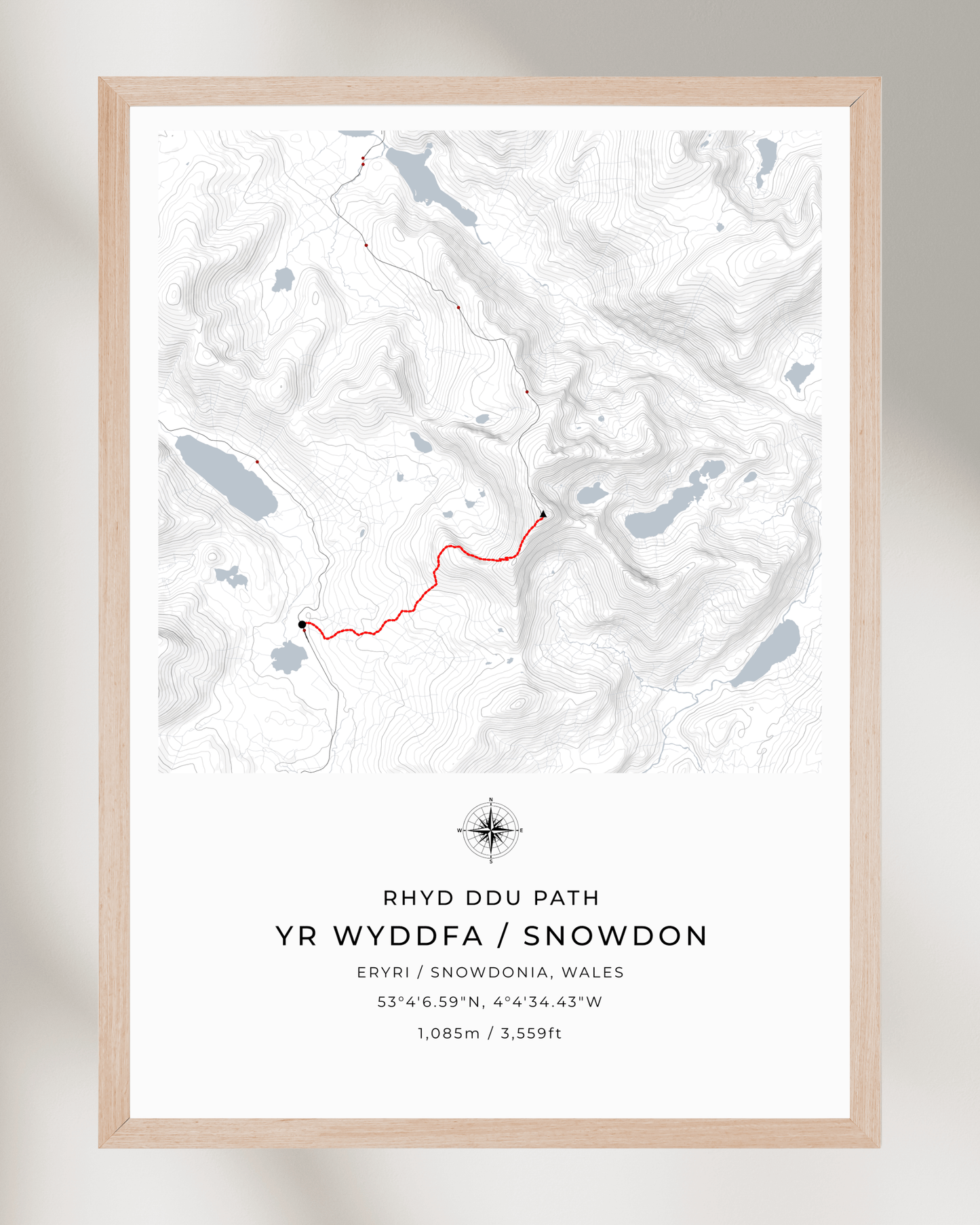 Snowdon - Rhyd Ddu Path Contour Map Poster