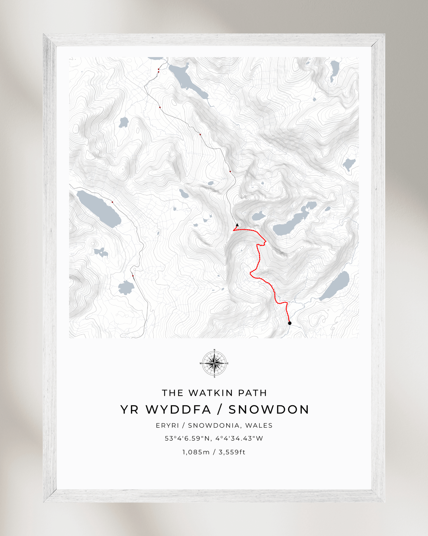 Snowdon - Watkin Path Contour Map Poster