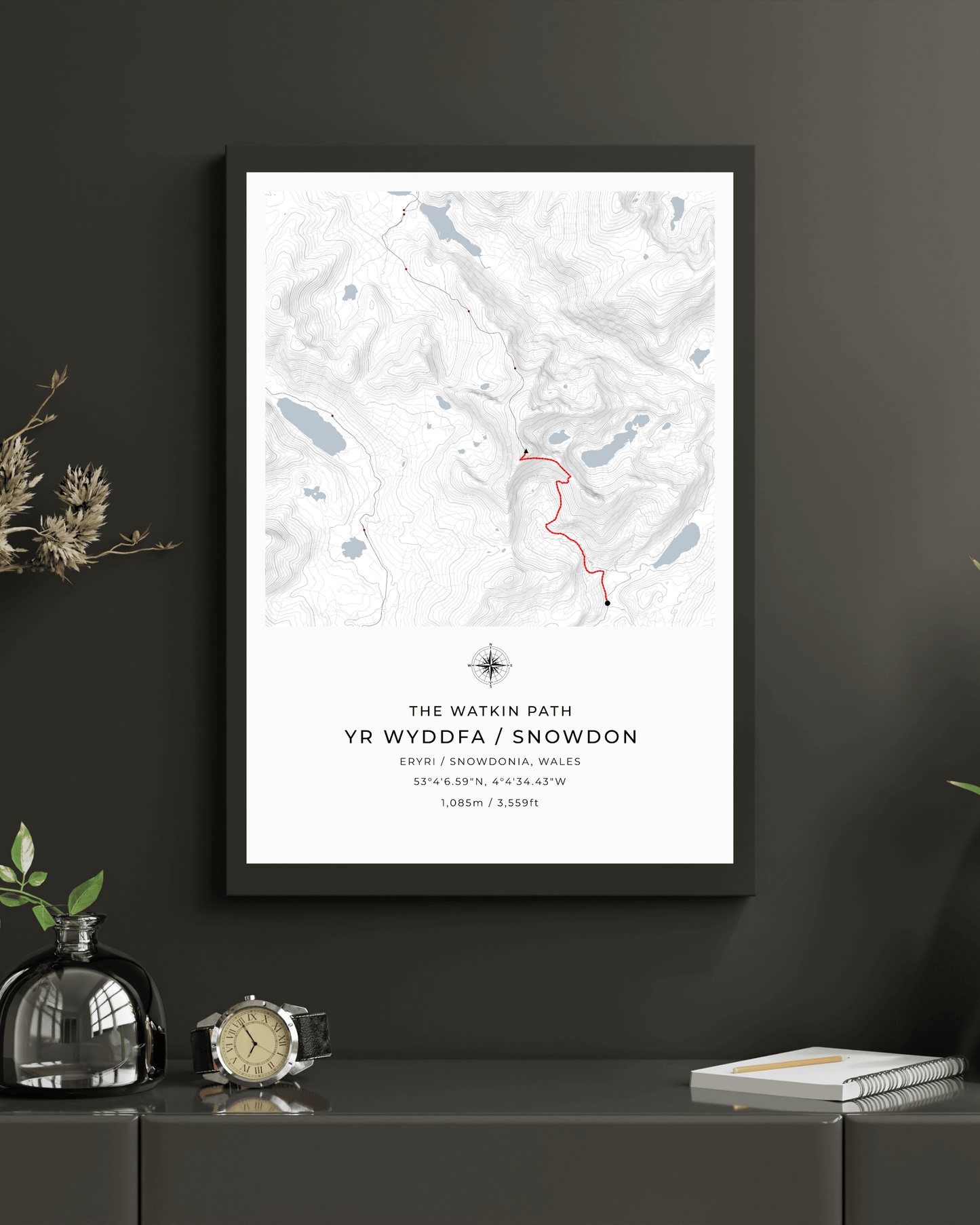 Snowdon - Watkin Path Contour Map Poster