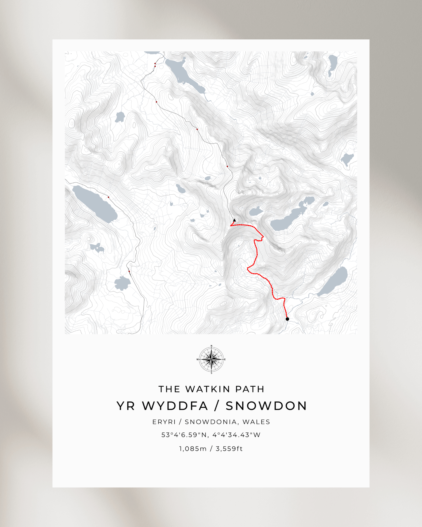 Snowdon - Watkin Path Contour Map Poster