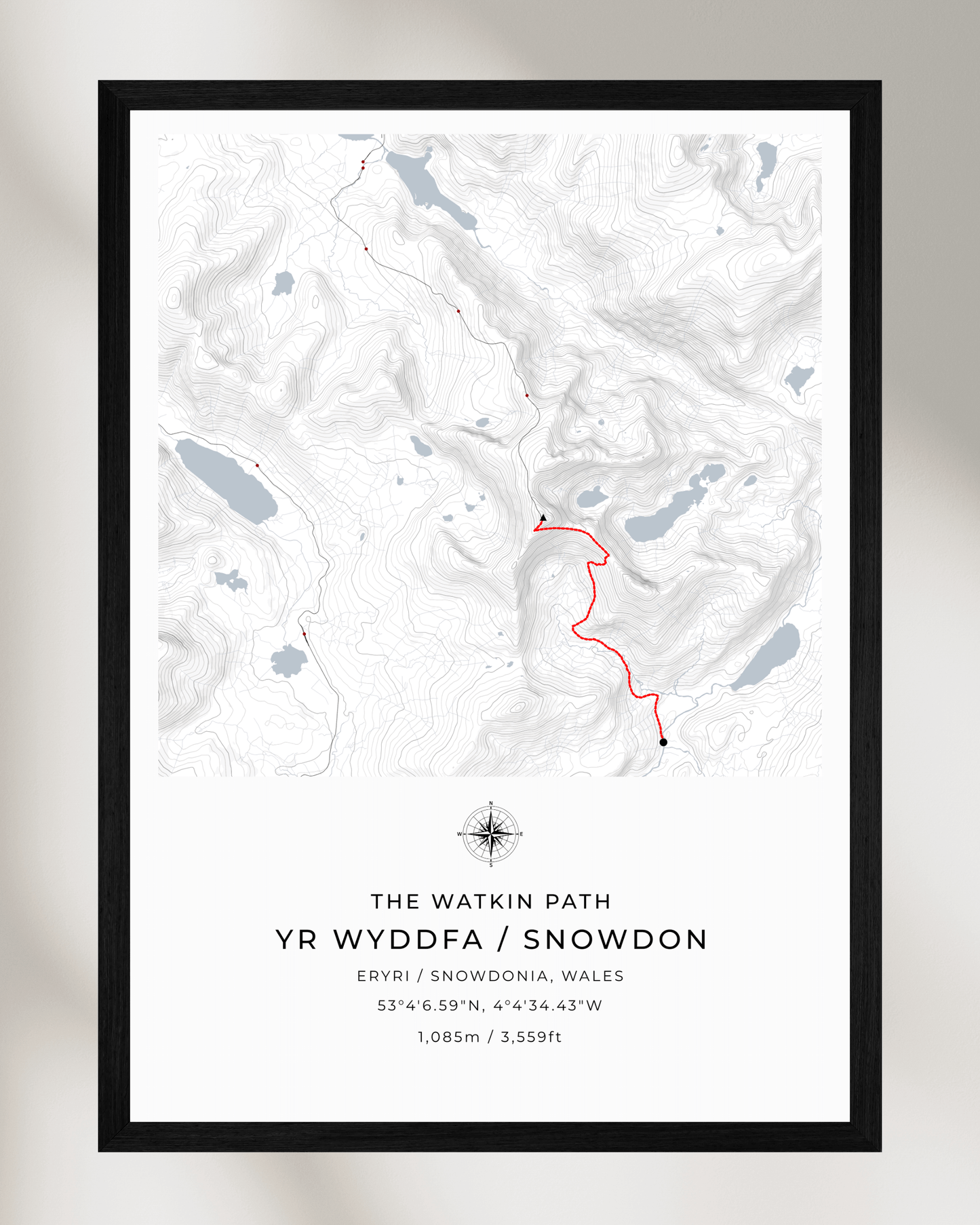 Snowdon - Watkin Path Contour Map Poster