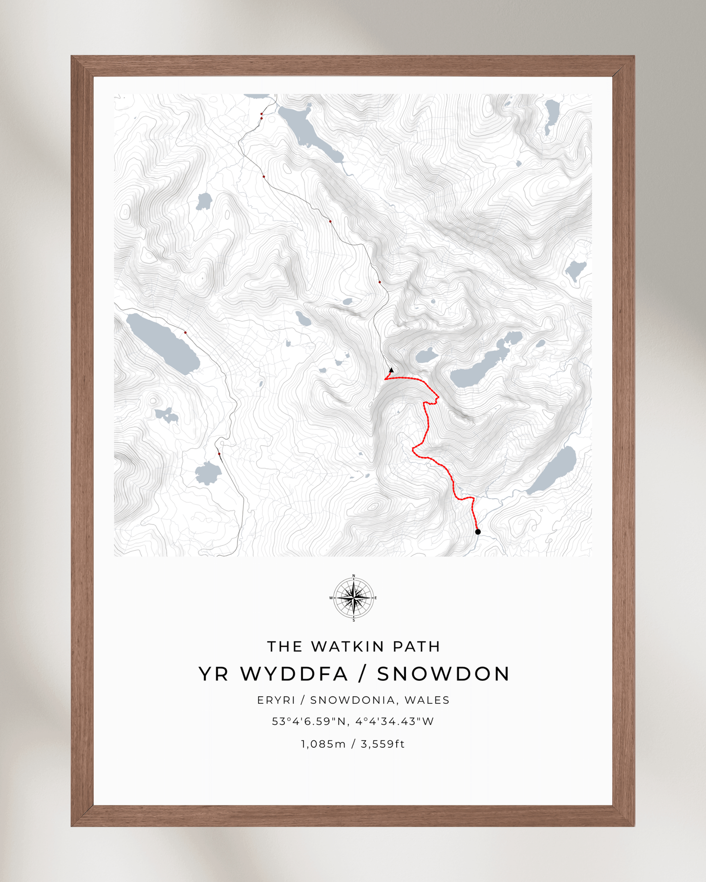 Snowdon - Watkin Path Contour Map Poster