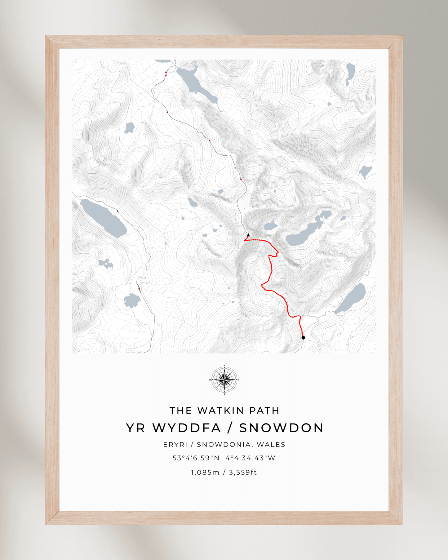 Snowdon - Watkin Path Contour Map Poster