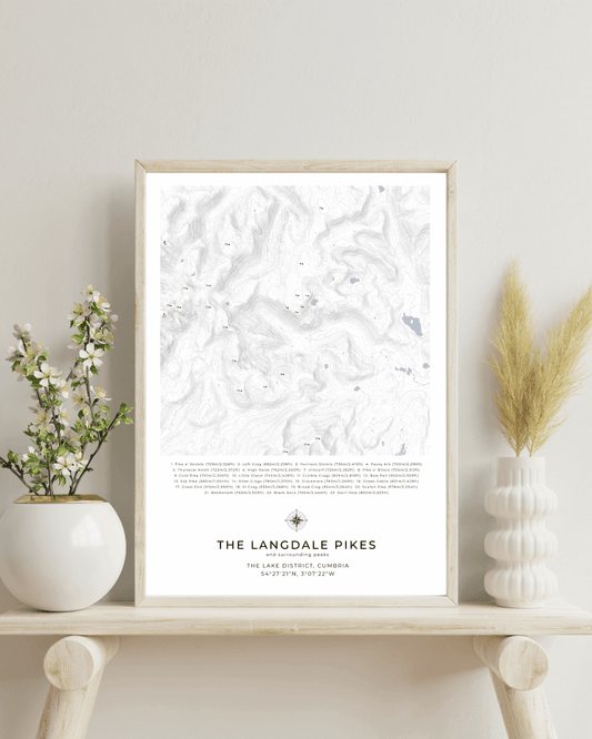 The Langdale Pikes & Surrounding peaks - Contour Map