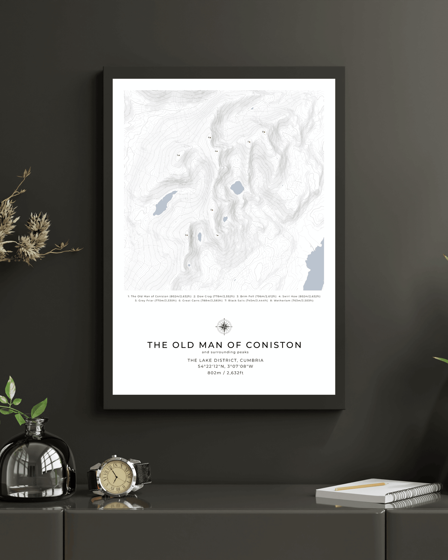 The Old Man of Coniston & Surrounding peaks - Contour Map