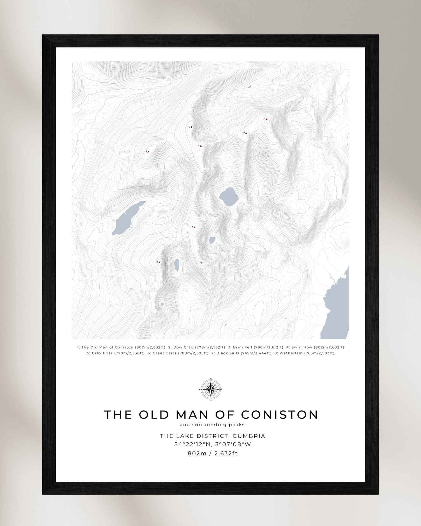 The Old Man of Coniston & Surrounding peaks - Contour Map