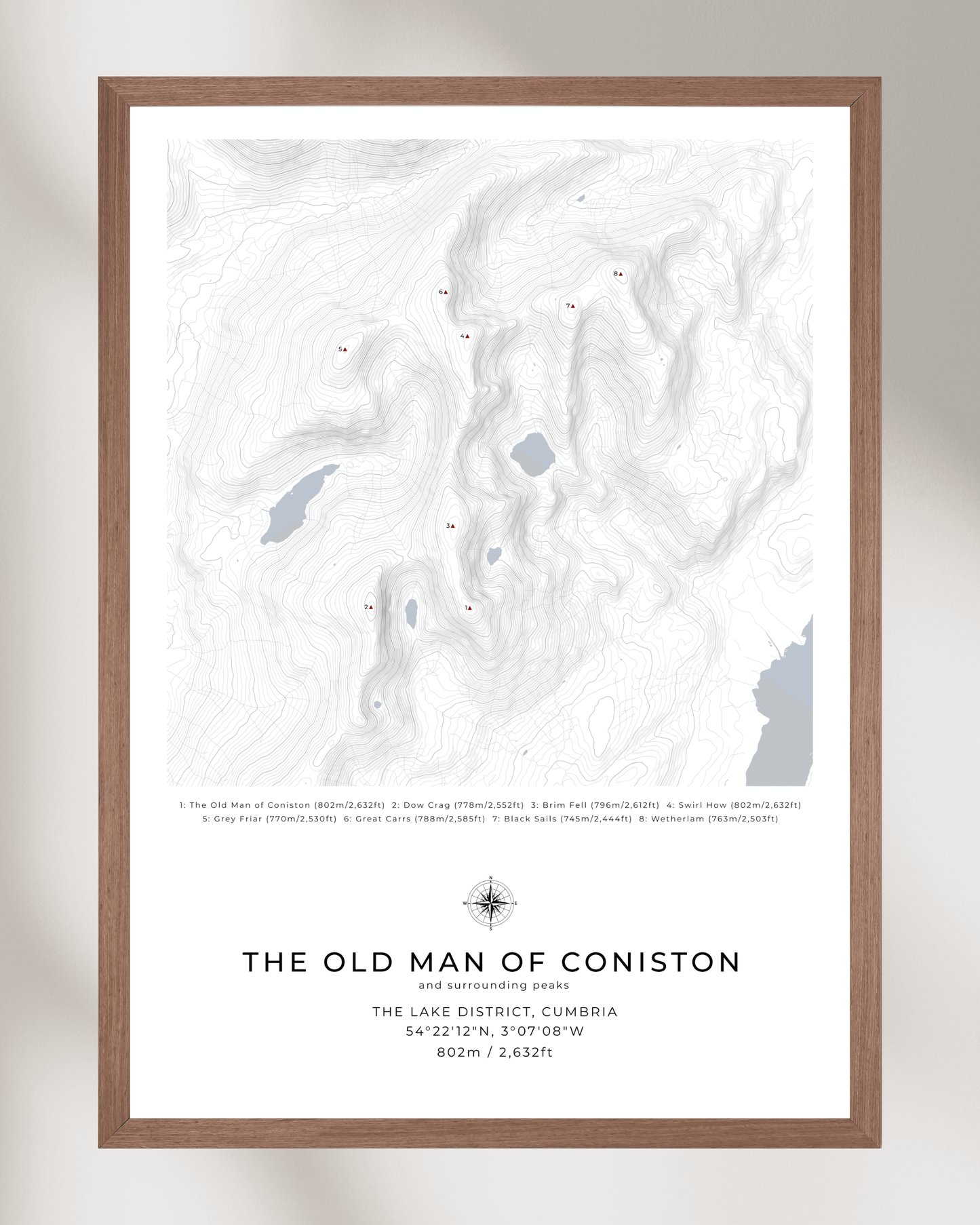 The Old Man of Coniston & Surrounding peaks - Contour Map