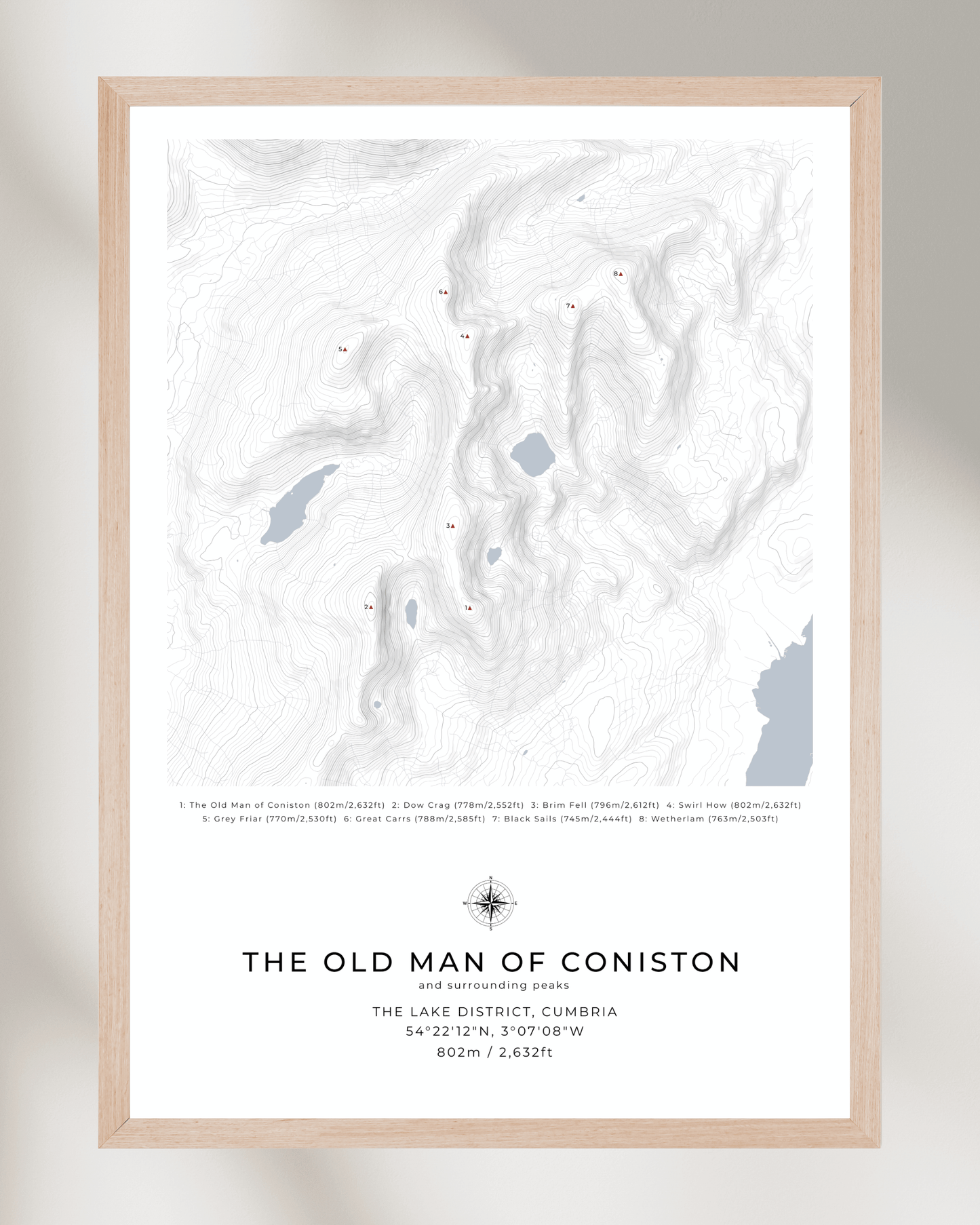 The Old Man of Coniston & Surrounding peaks - Contour Map