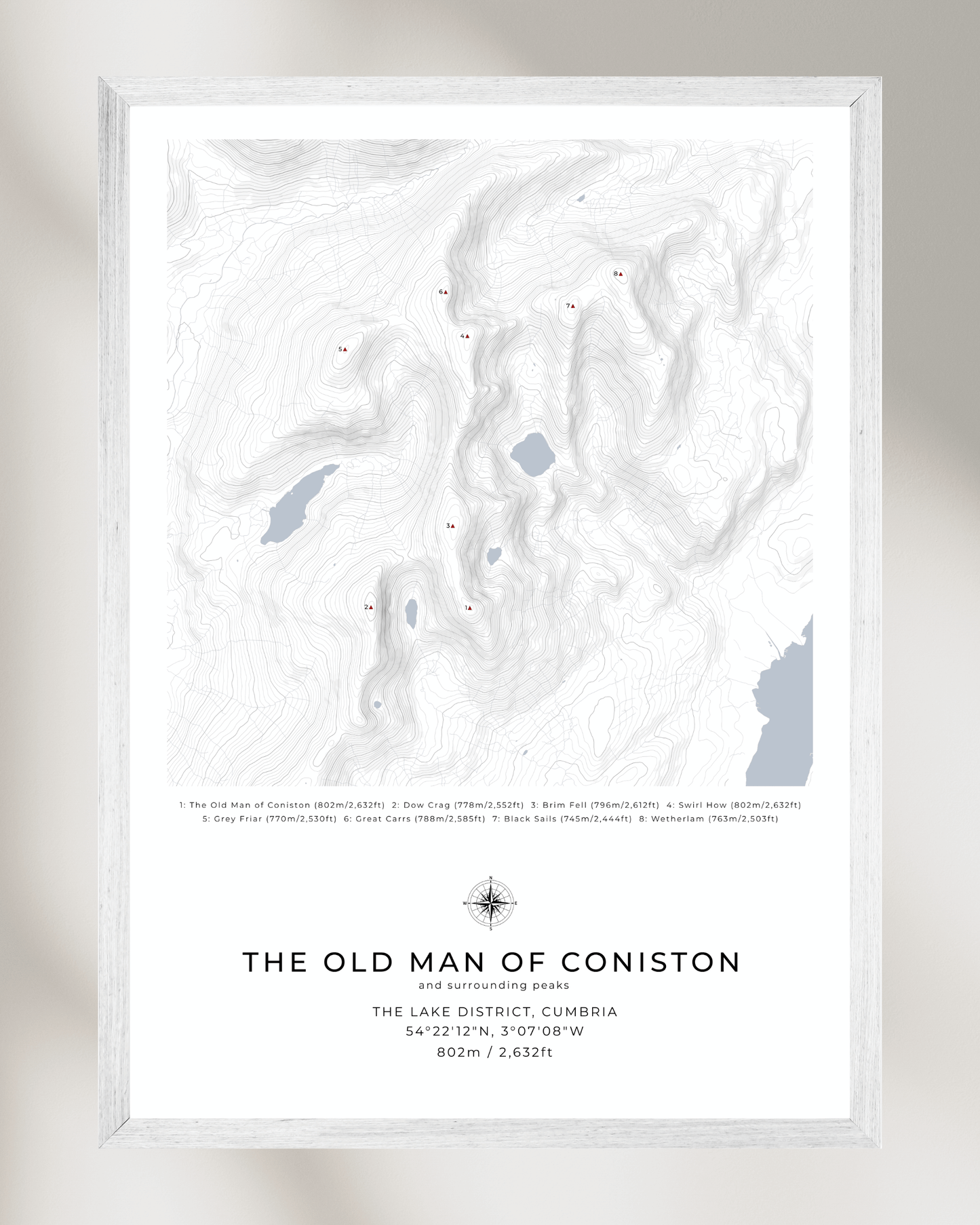 The Old Man of Coniston & Surrounding peaks - Contour Map