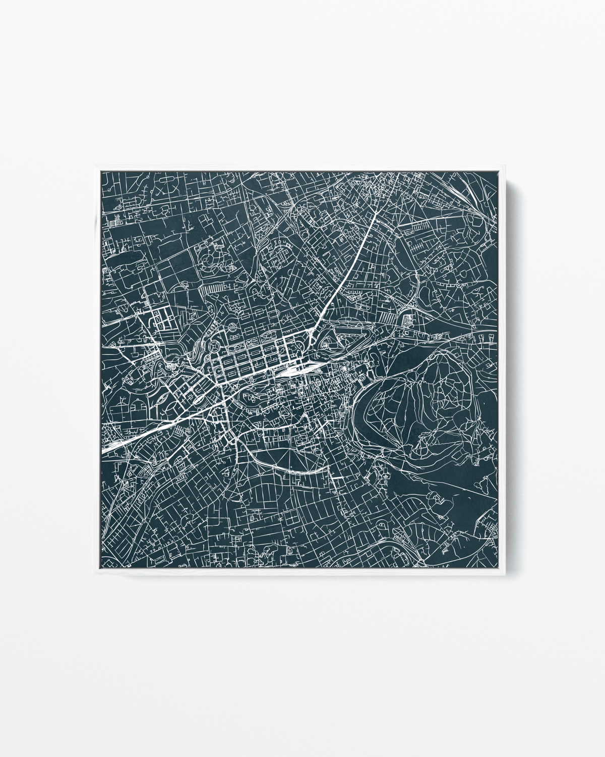Minimalist Street Map of Edinburgh - Framed Canvas