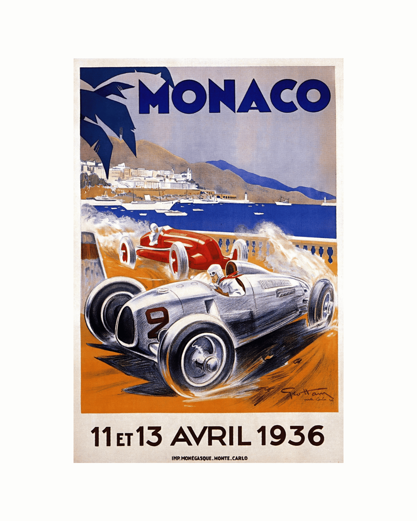 Monaco - 1936. Vintage Motor Race Print