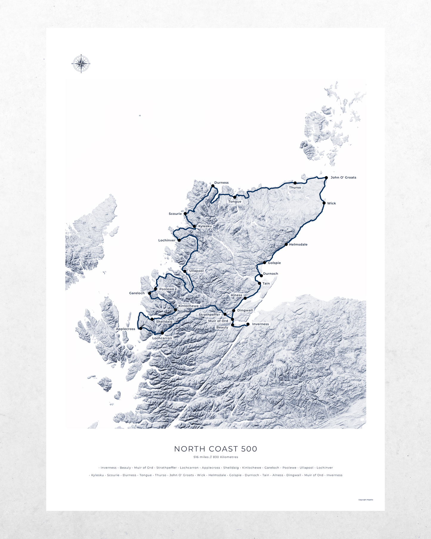 North Coast 500 Route Map - Fine Art Print