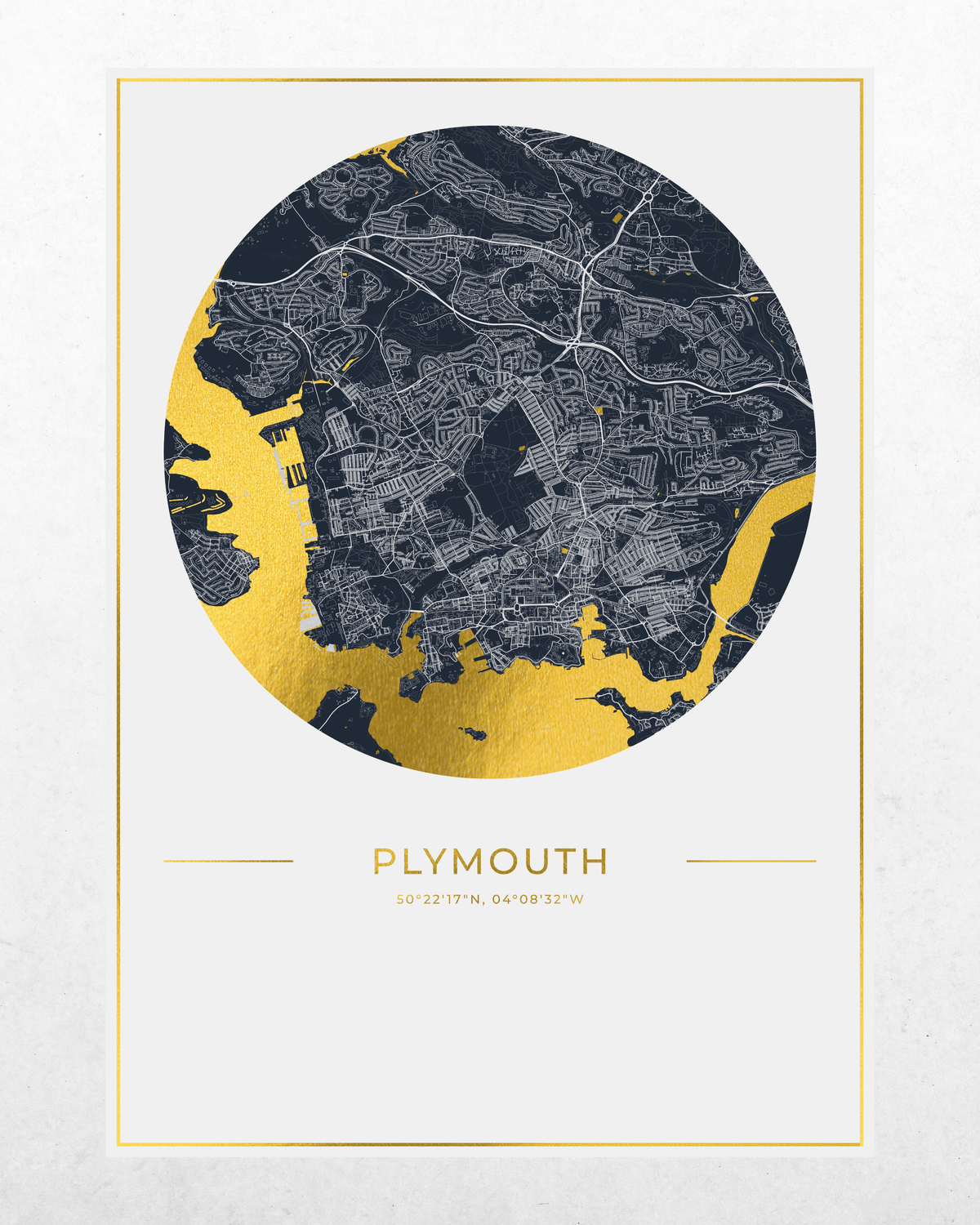 Plymouth - Gold Fine Art Map Print