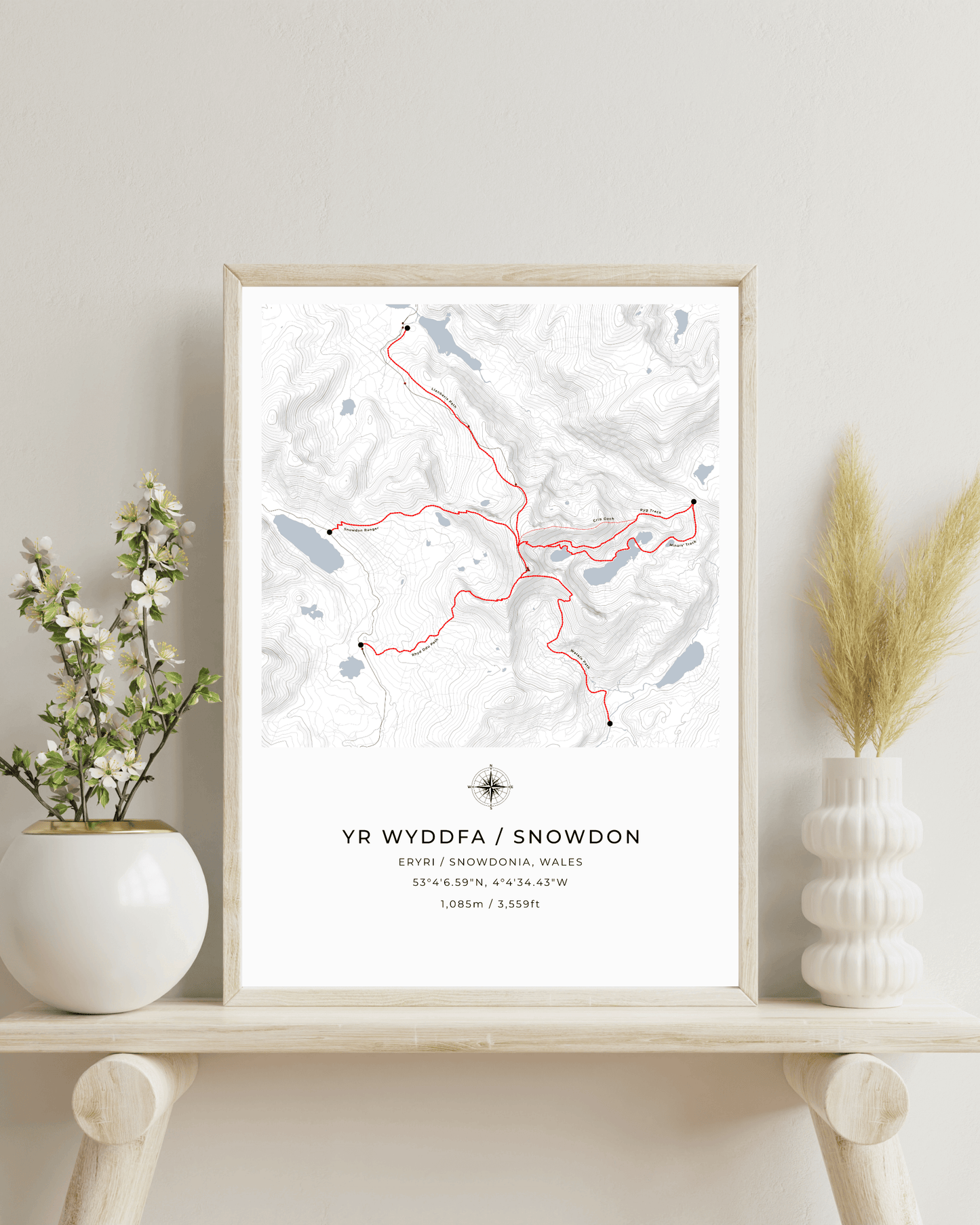 Yr Wyddfa / Snowdon Route Map print poster