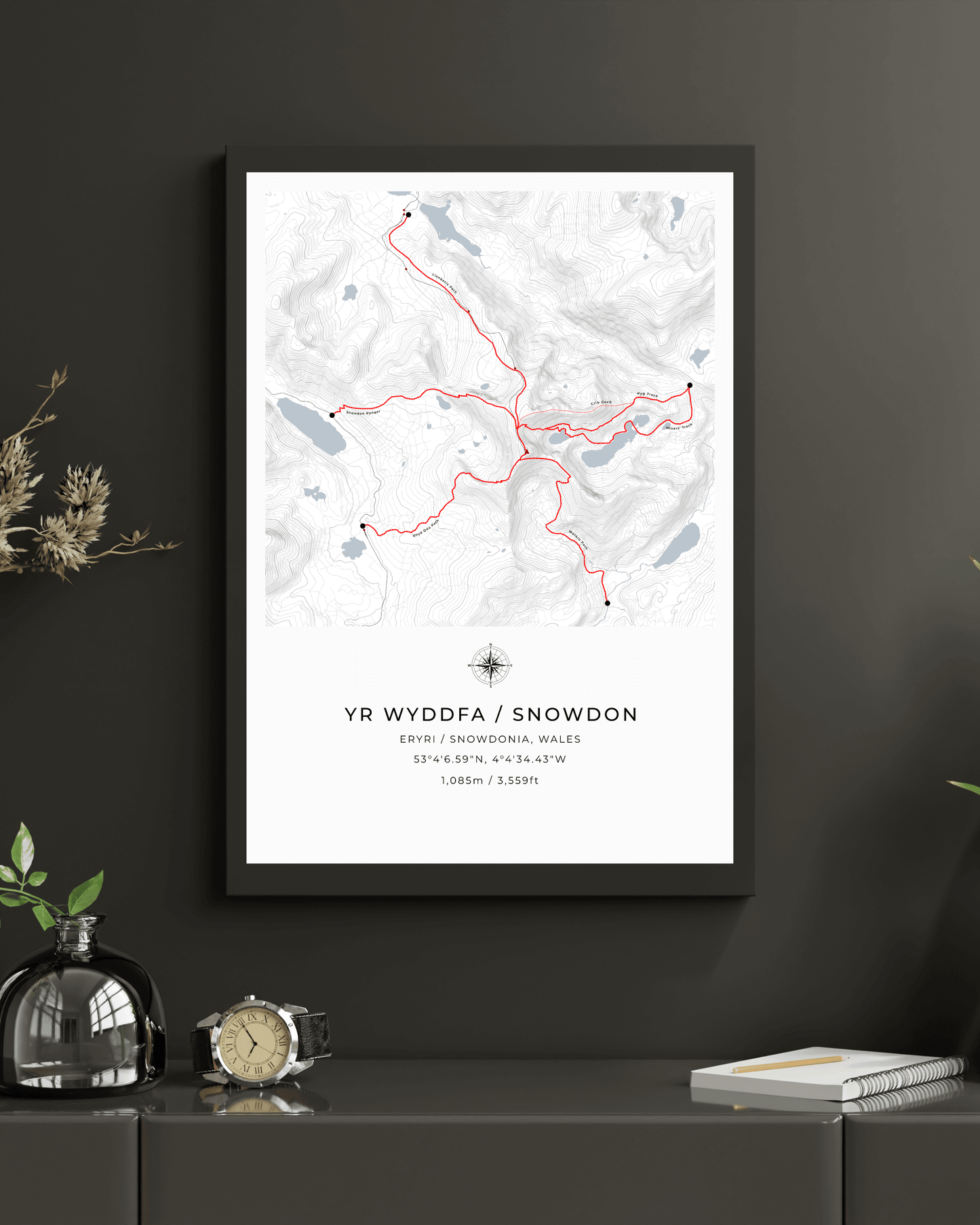 Yr Wyddfa / Snowdon Route Map print poster