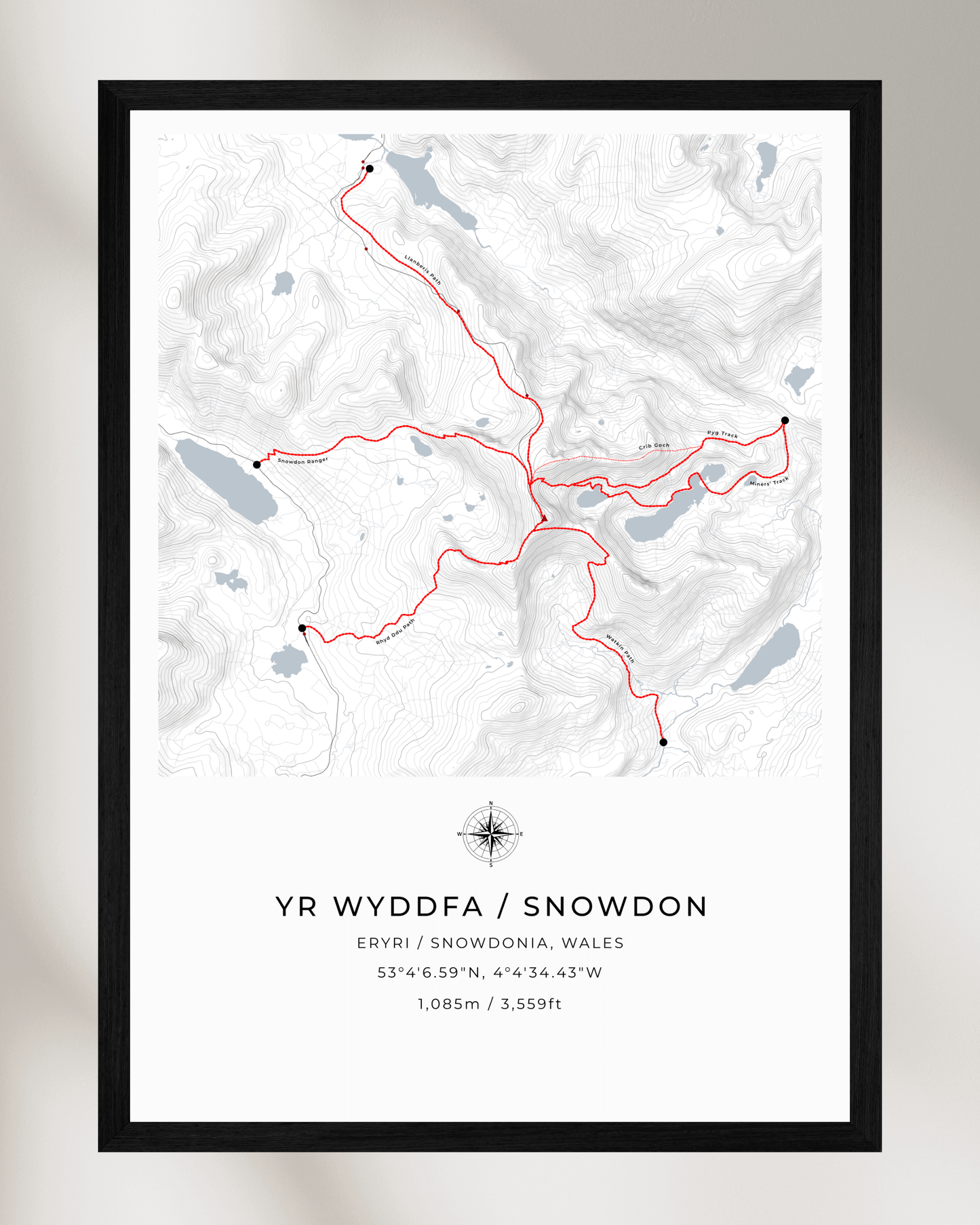 Yr Wyddfa / Snowdon Route Map print poster