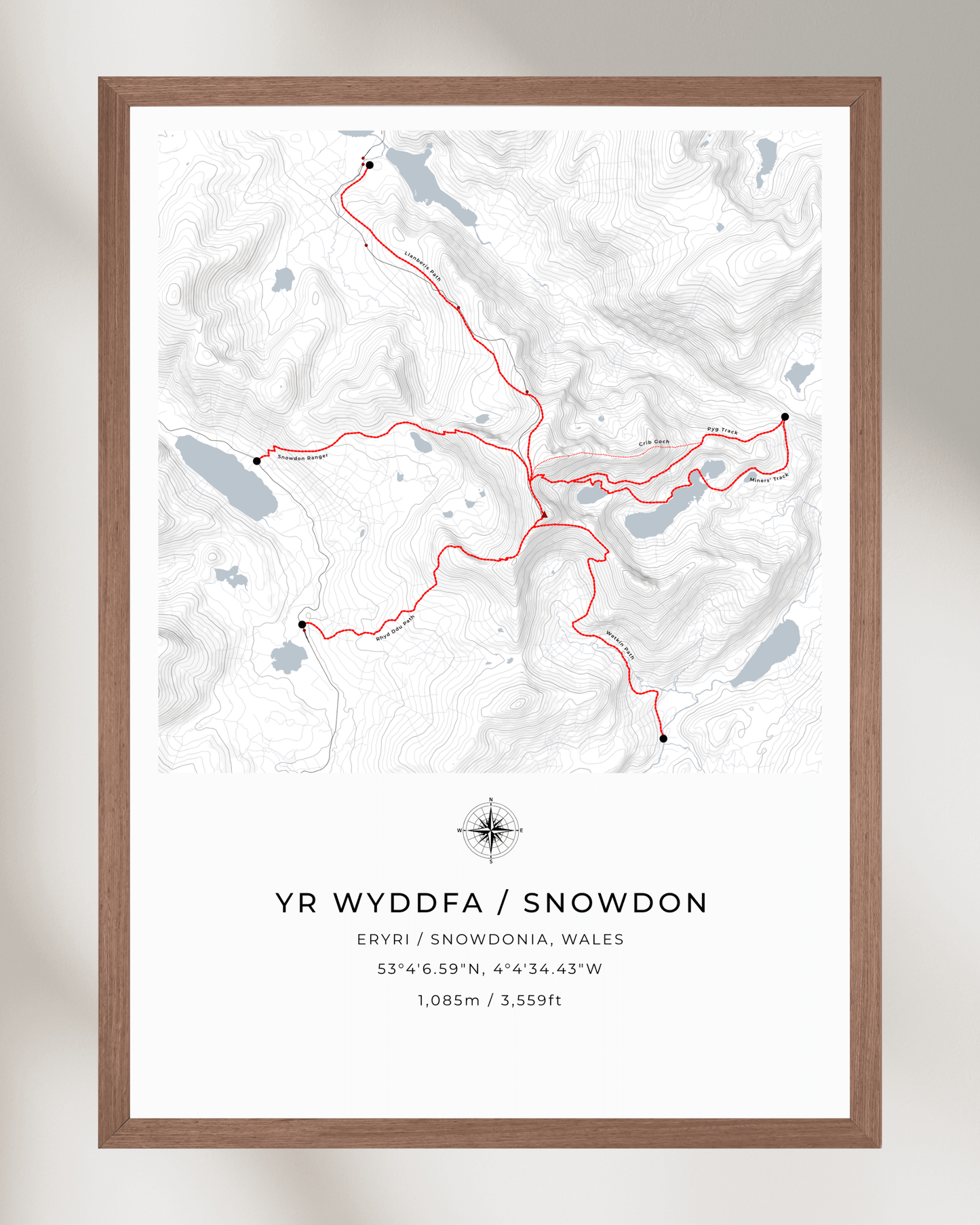 Yr Wyddfa / Snowdon Route Map print poster