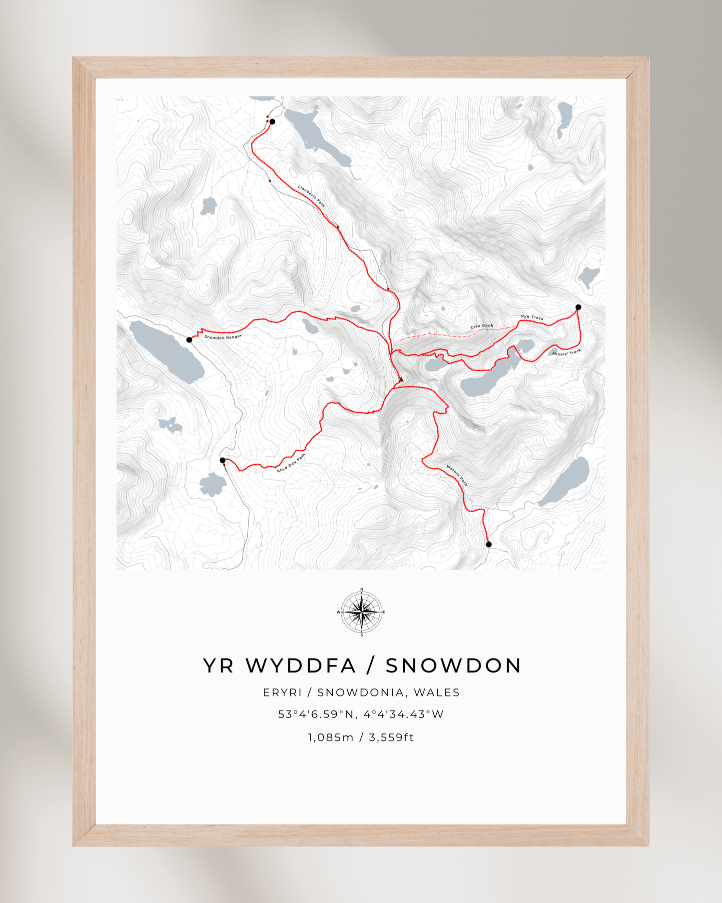 Yr Wyddfa / Snowdon Route Map print poster