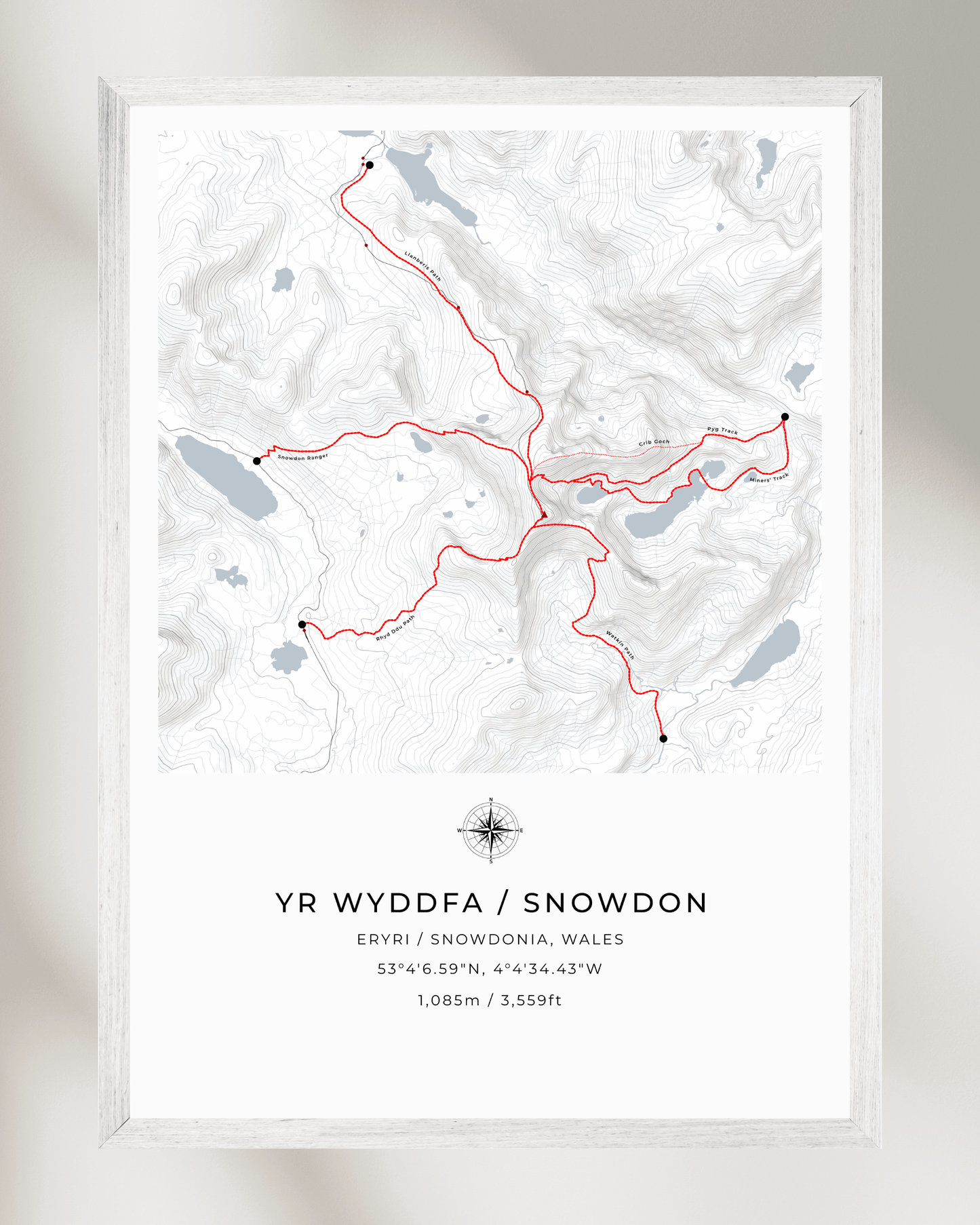 Yr Wyddfa / Snowdon Route Map print poster