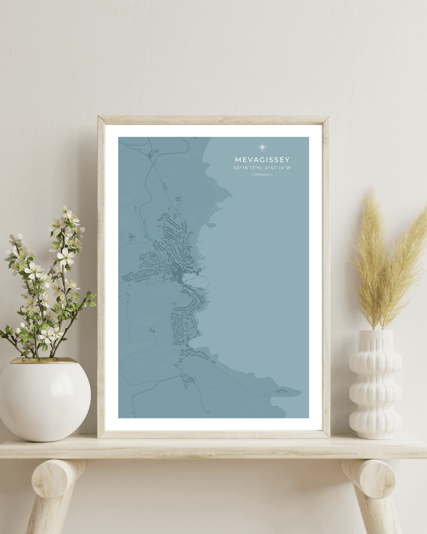 Coastal Map of Mevagissey - Pale Aqua
