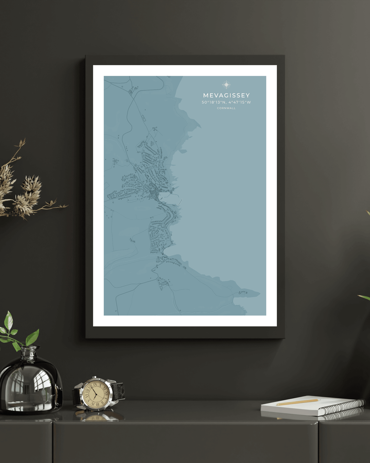 Coastal Map of Mevagissey - Pale Aqua
