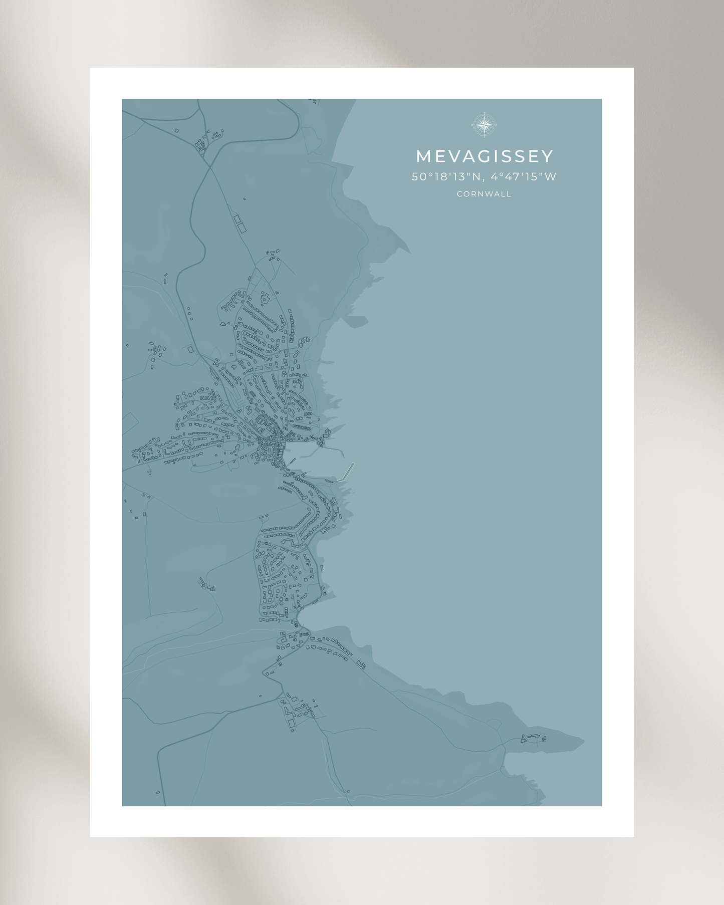 Coastal Map of Mevagissey - Pale Aqua