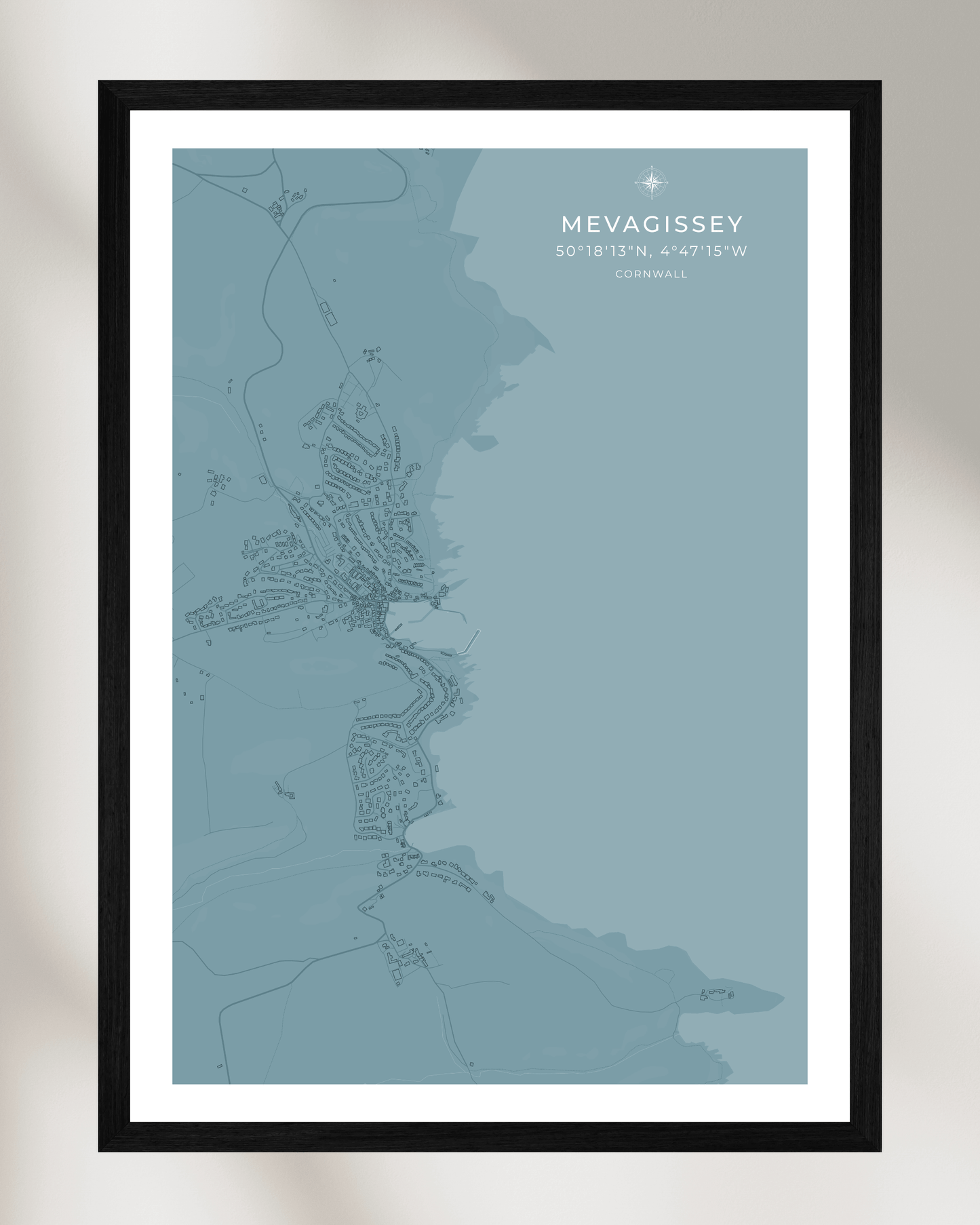 Coastal Map of Mevagissey - Pale Aqua