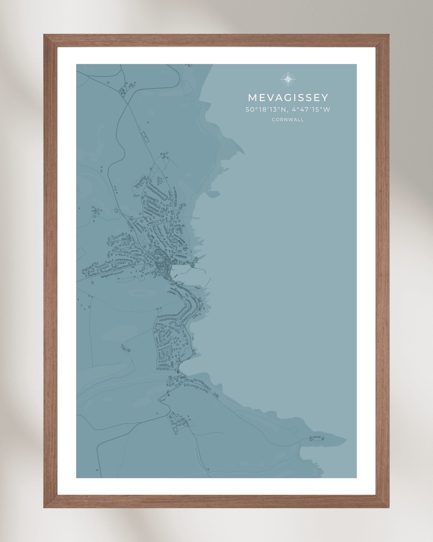 Coastal Map of Mevagissey - Pale Aqua