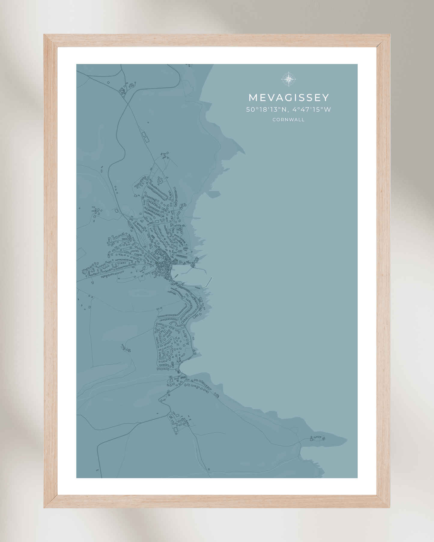 Coastal Map of Mevagissey - Pale Aqua