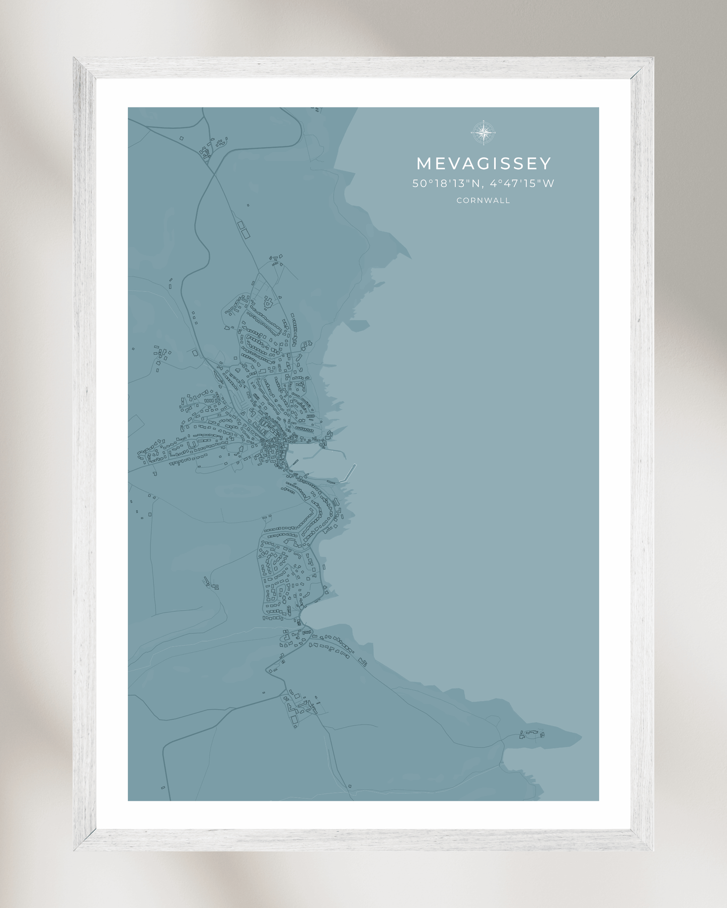 Coastal Map of Mevagissey - Pale Aqua