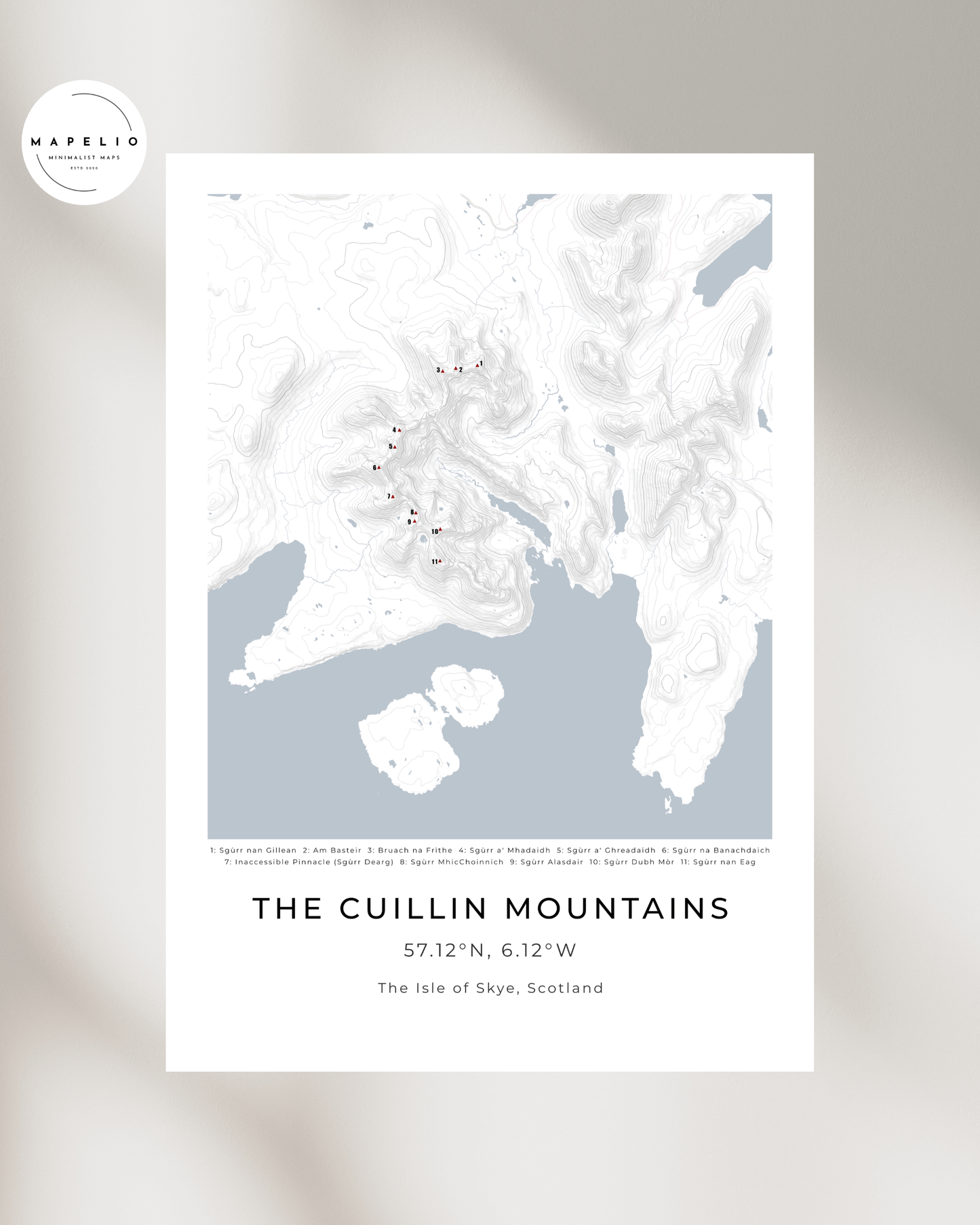 The Cuillin Mountains - Contour Map Print