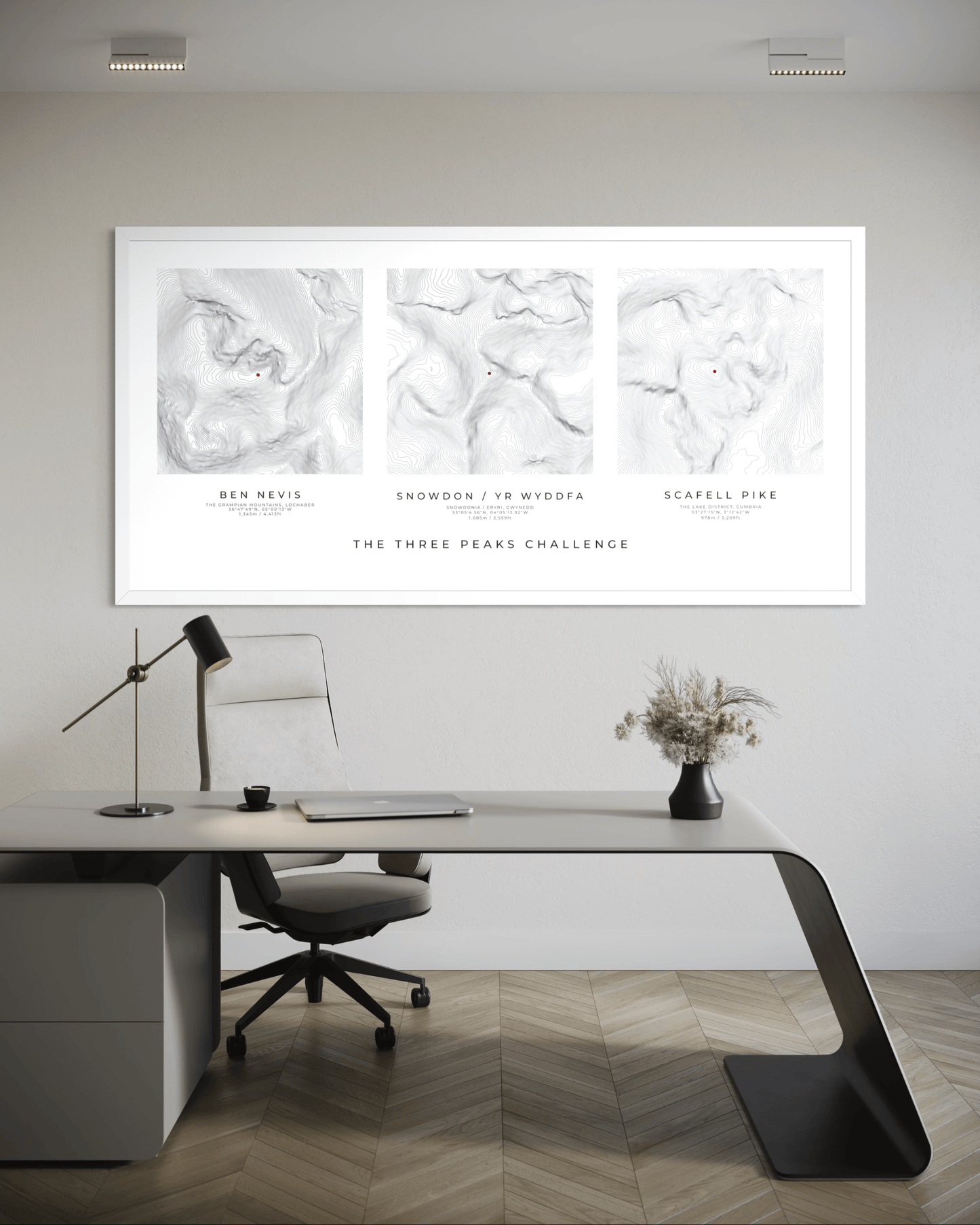 The Three Peaks Challenge - Summit Poster Print - White