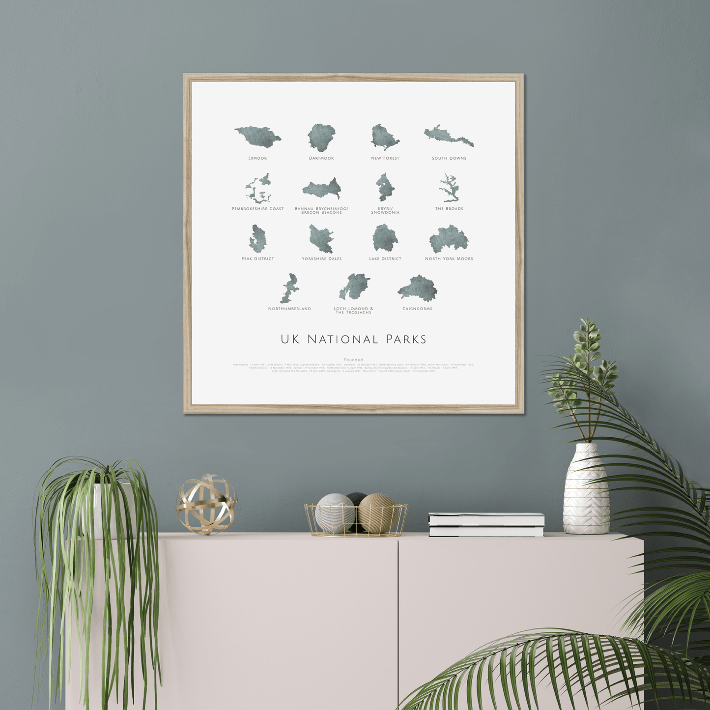 UK National Parks - Framed & Mounted Map (square)