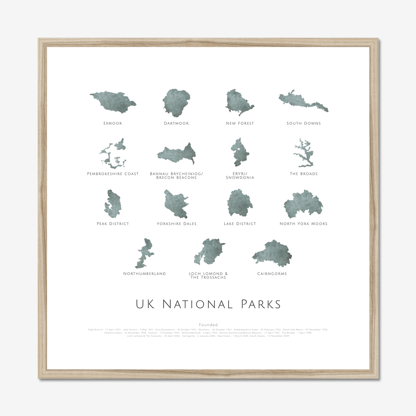 UK National Parks - Framed & Mounted Map (square)