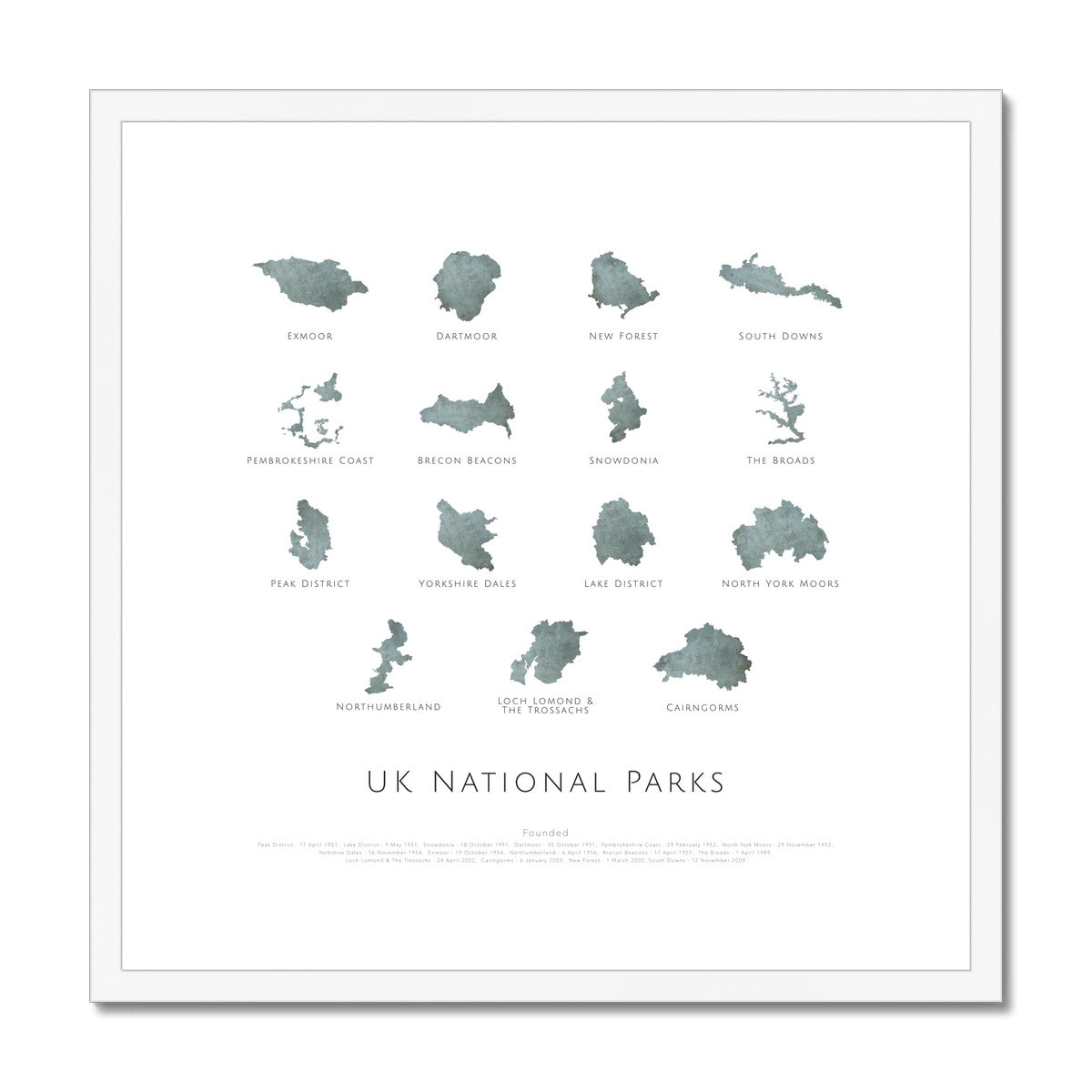UK National Parks (square) - Framed & Mounted Map