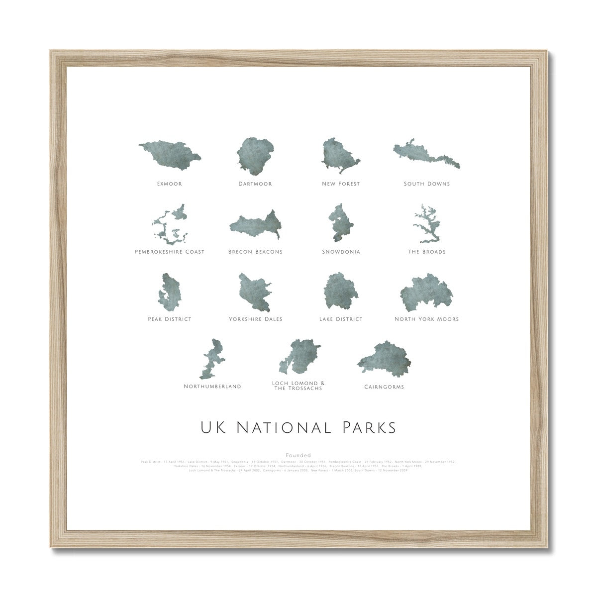 UK National Parks (square) - Framed & Mounted Map
