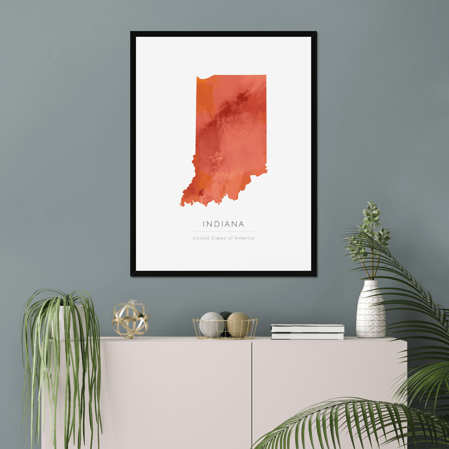 Indiana - Framed & Mounted Map