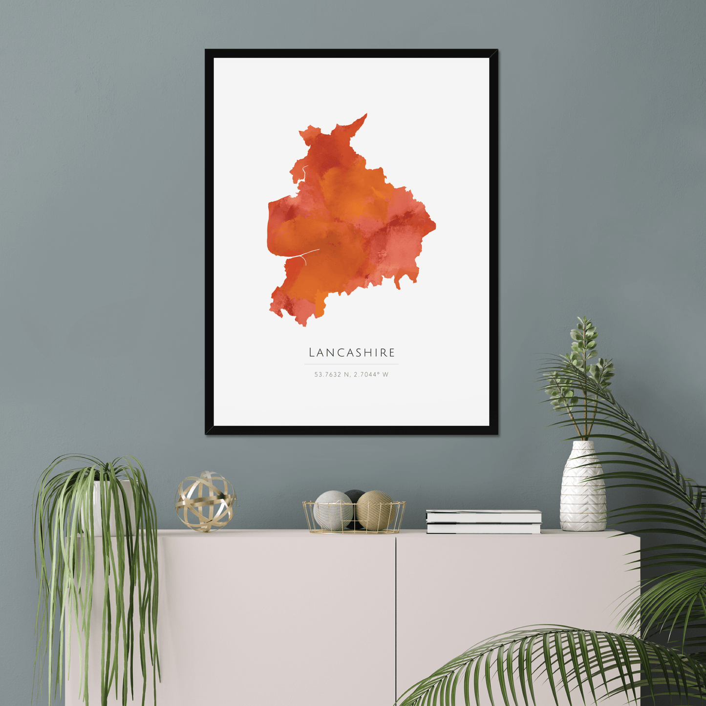Lancashire - Framed & Mounted Map