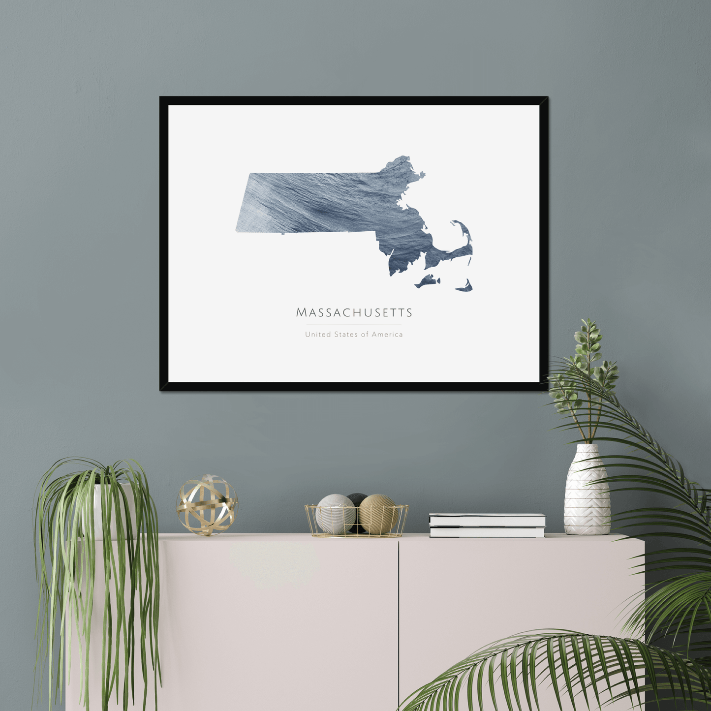 Massachusetts - Framed & Mounted Map