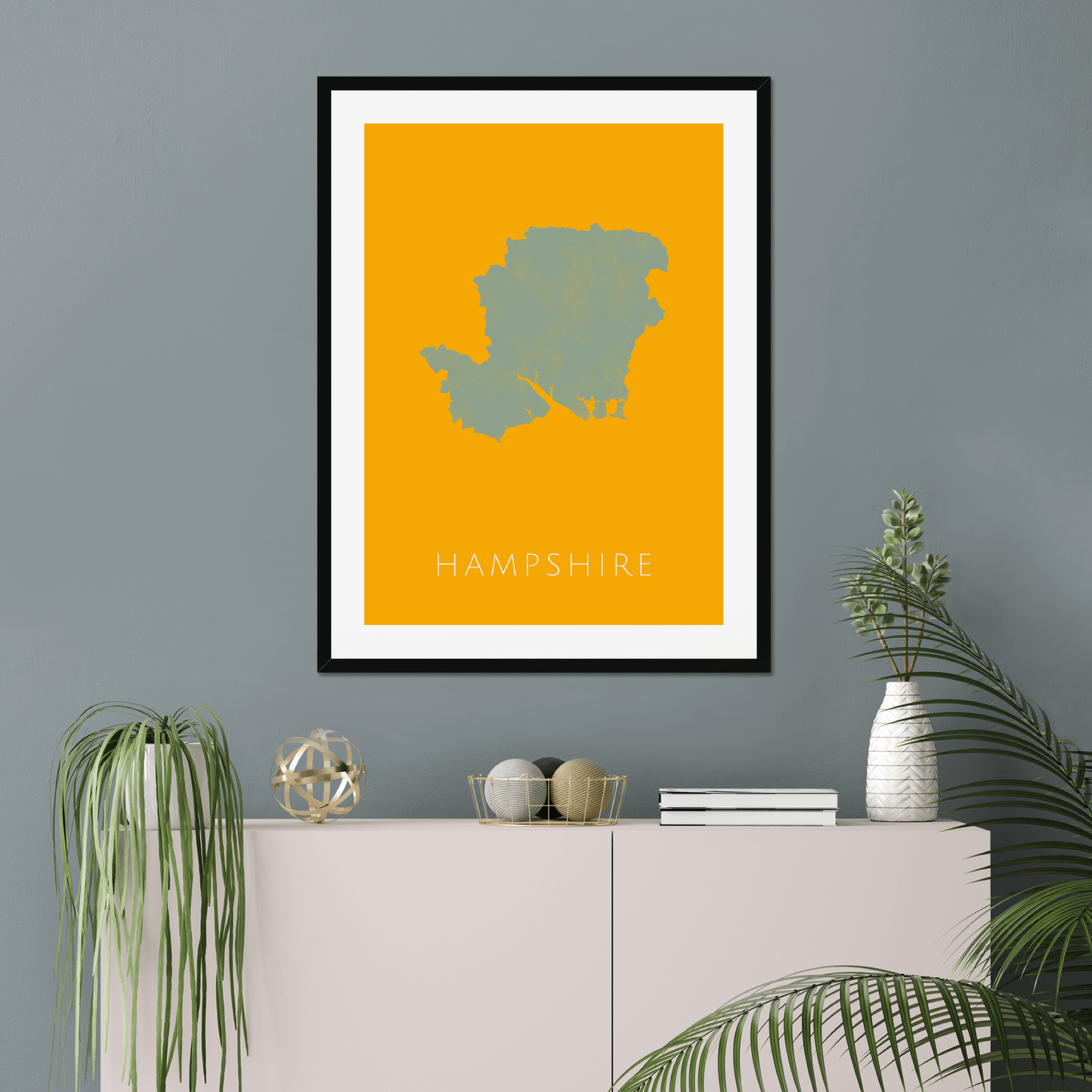 Hampshire - Framed & Mounted Map